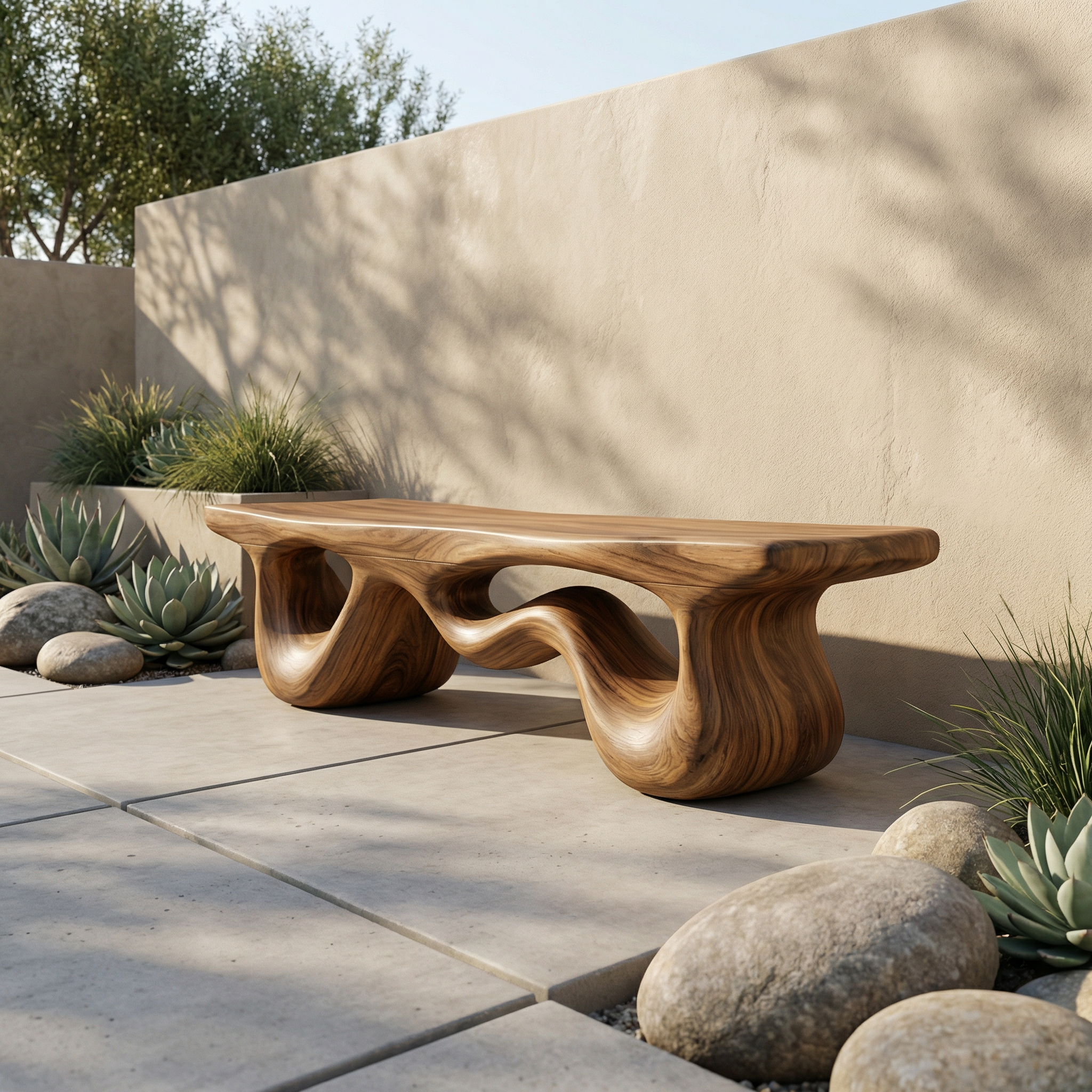 Contemporary Loop Bench Solid Wood Artistic Curved Base Entryway SINLHARS093