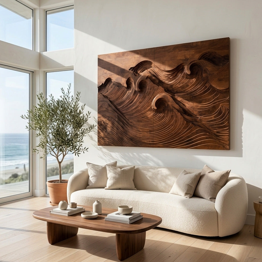 Quiet Luxury Ocean Wave Wood Wall Art For Living Room RTTHHNWA208