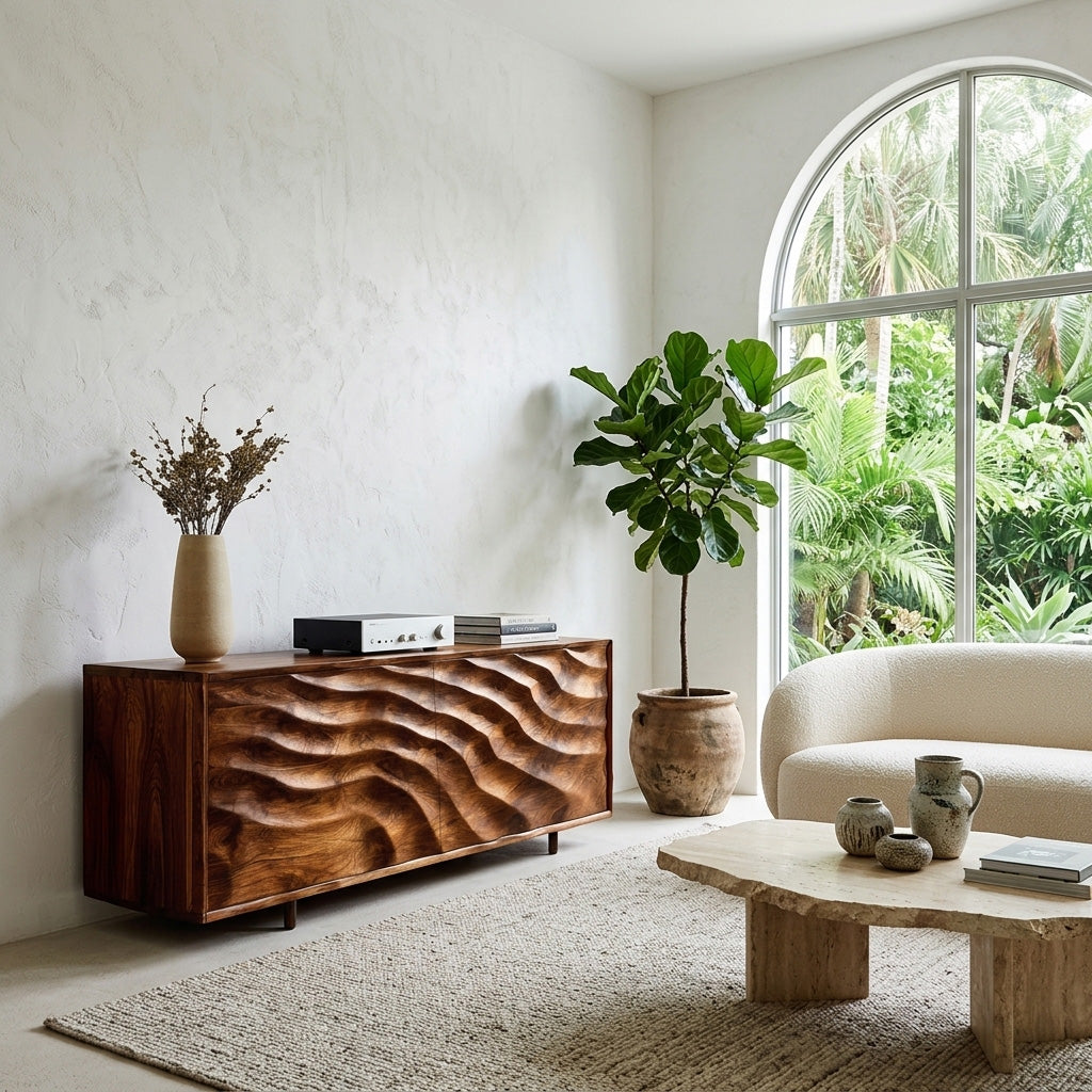 Contemporary Wooden Sideboard With Carved Doors For Home Interior RTTHHNSD042