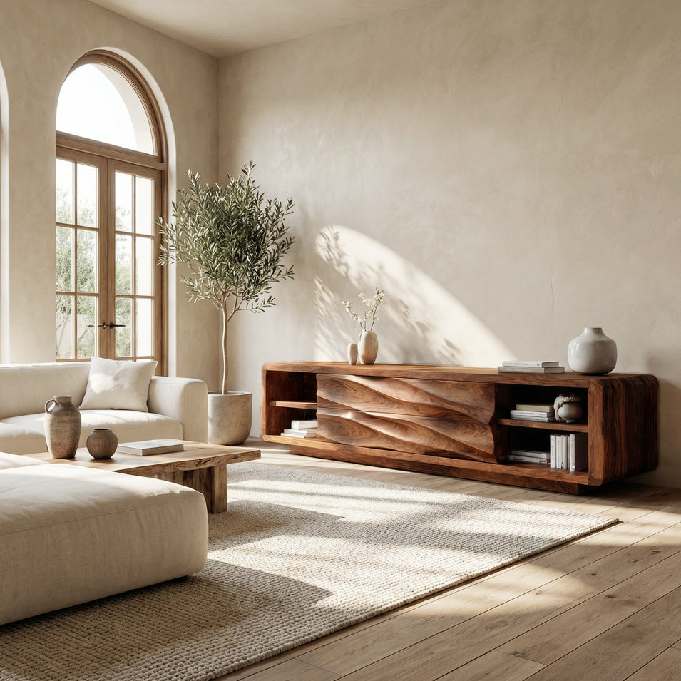 Quiet Luxury Low Sculpted Sideboard For Living Room RTTHHNSD024