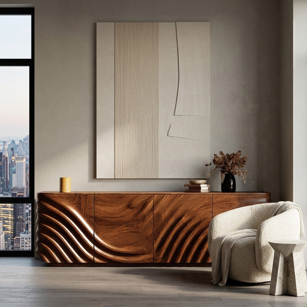 Modern Wooden Sideboard With Carved Door For Minimalist Living Space RTTHHNSD039