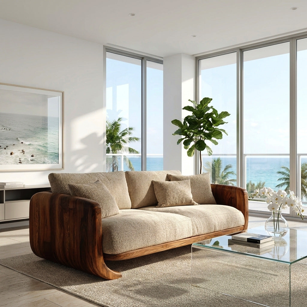 Organic Modern Curved Wood Sofa For Living Room RTTHHNSFA035