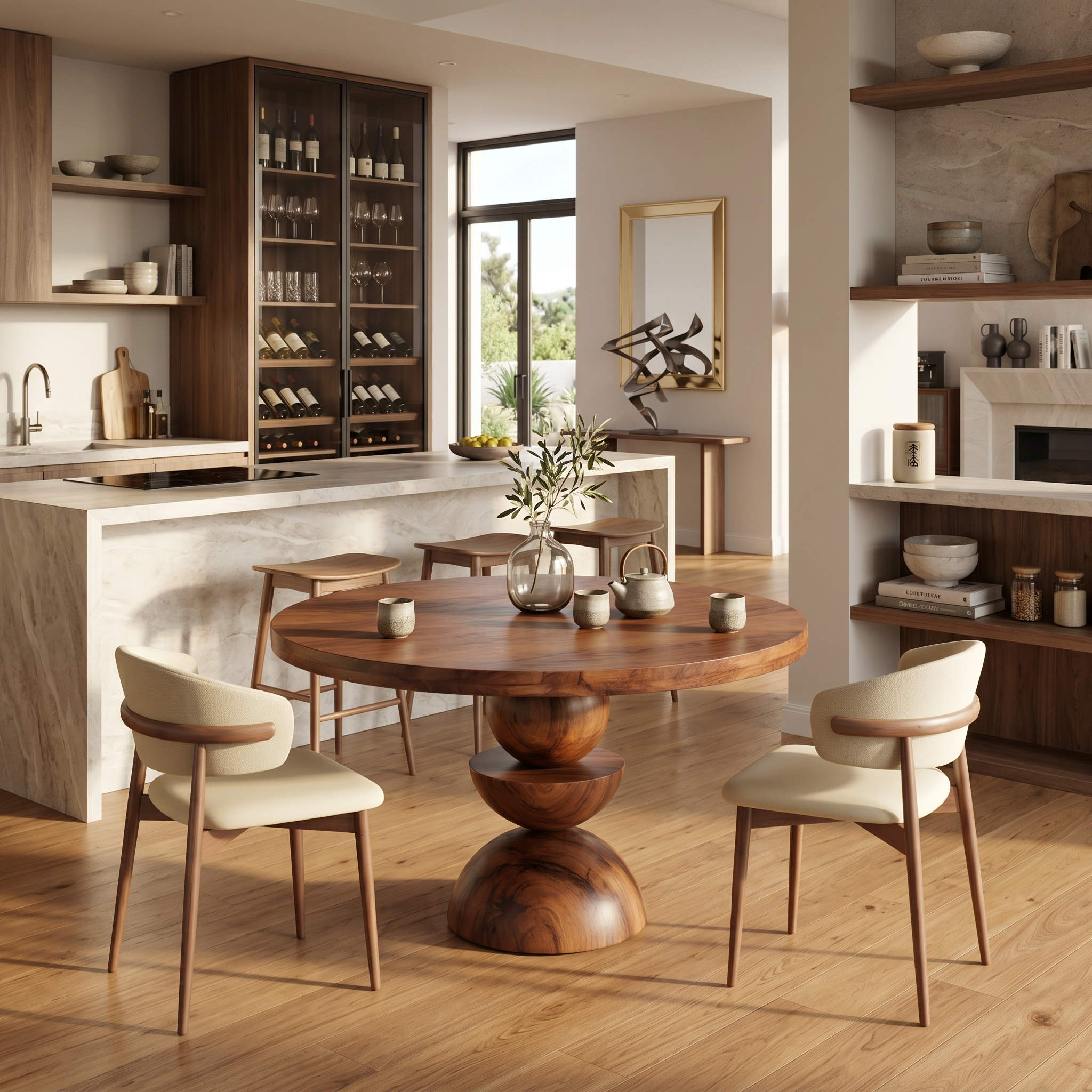 Modern Round Dining Table With Geometric Base For Kitchen And Dining Room SITHTTDN001