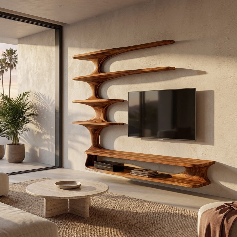 Modern Natural Wood TV Console With Shelving For Living RTTHHNTVC100