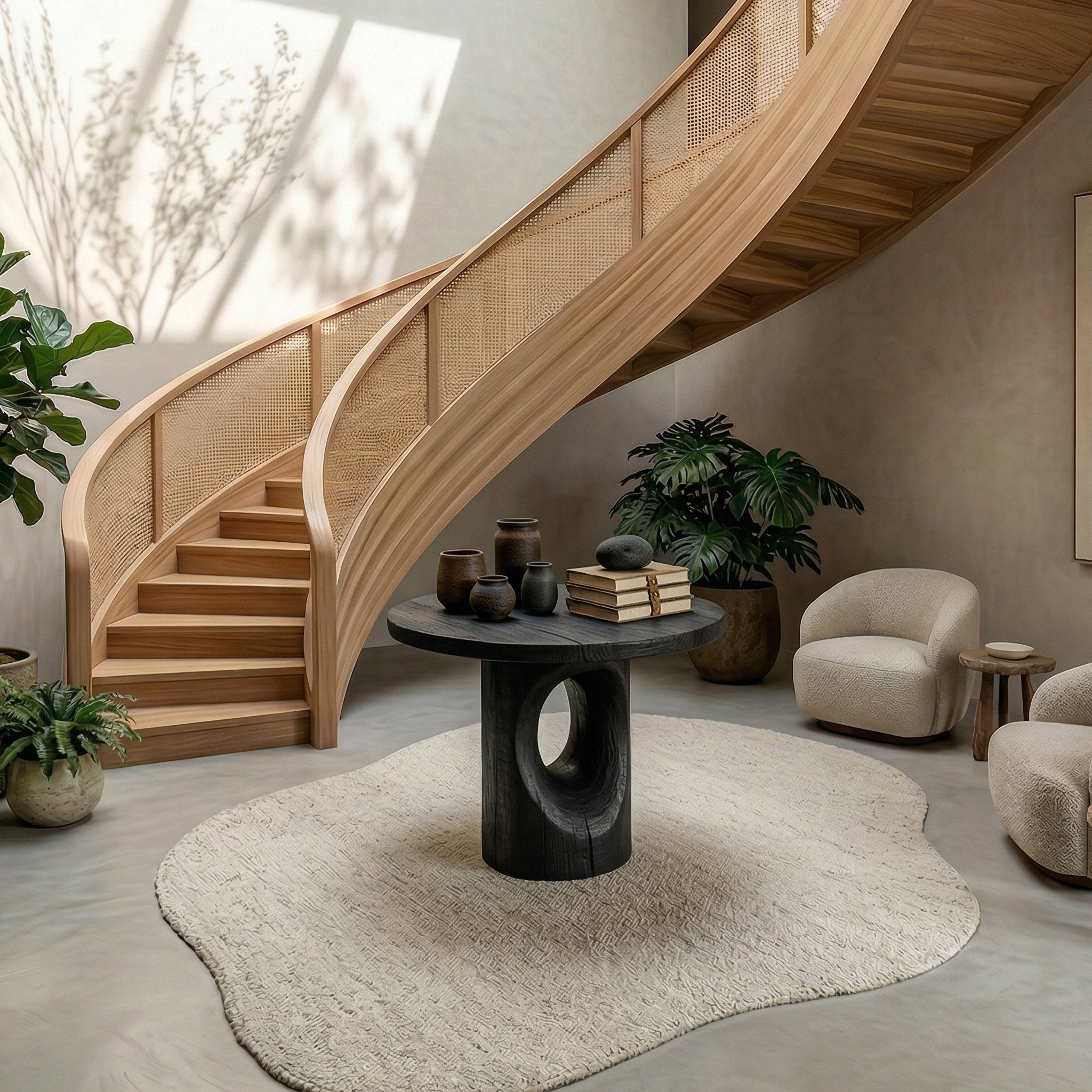 Handcrafted Modern Sculptural Foyer Table For Pedestal Entryway Table SINLSAFT012