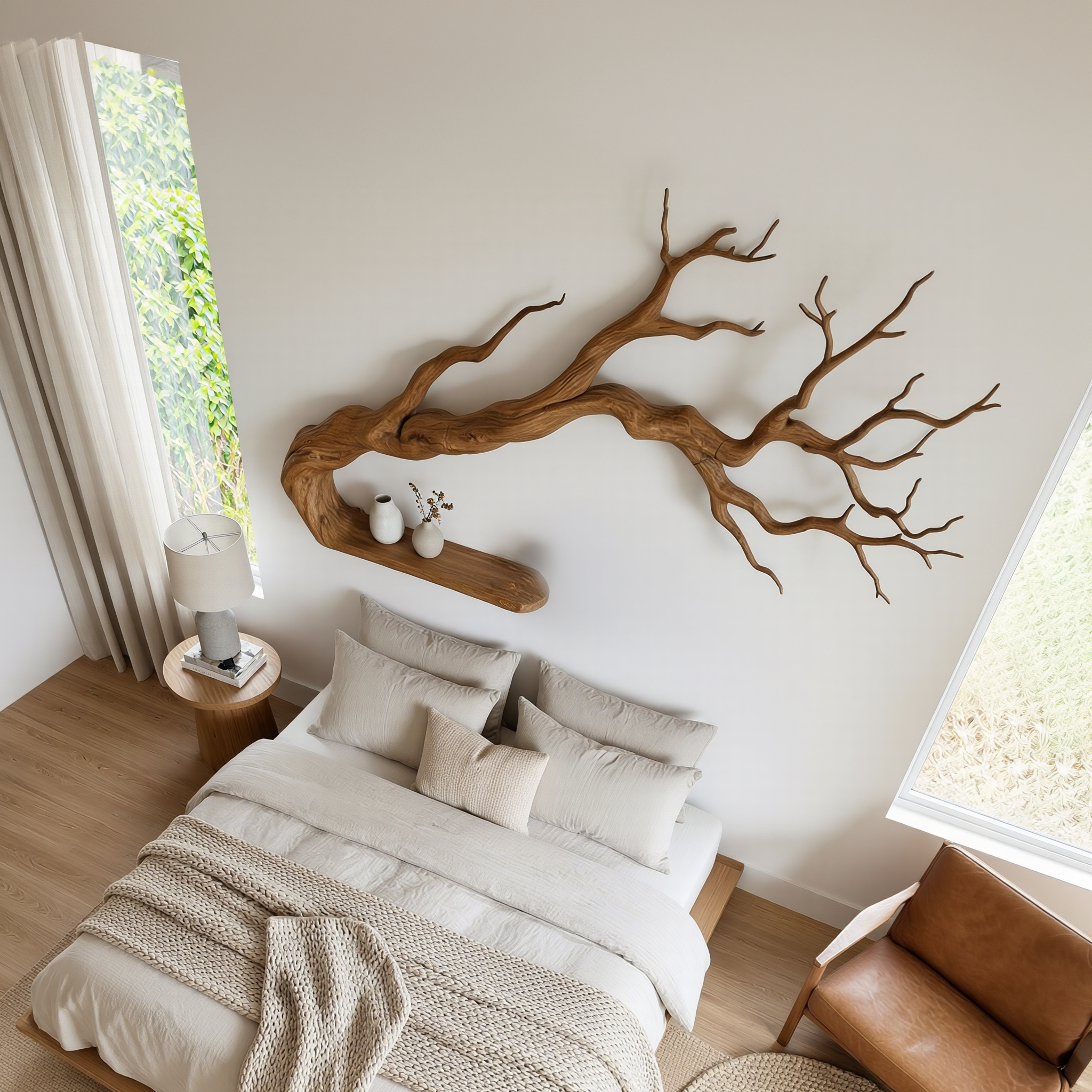 Rustic Tree Inspired Floating Shelf For Bedroom And Lounge Space SINLSATB702