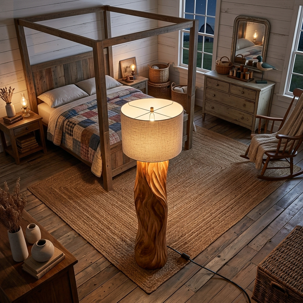 Contemporary Wood Floor Lamp Sculptural Design For Home Lobby RTTHTTLAM046