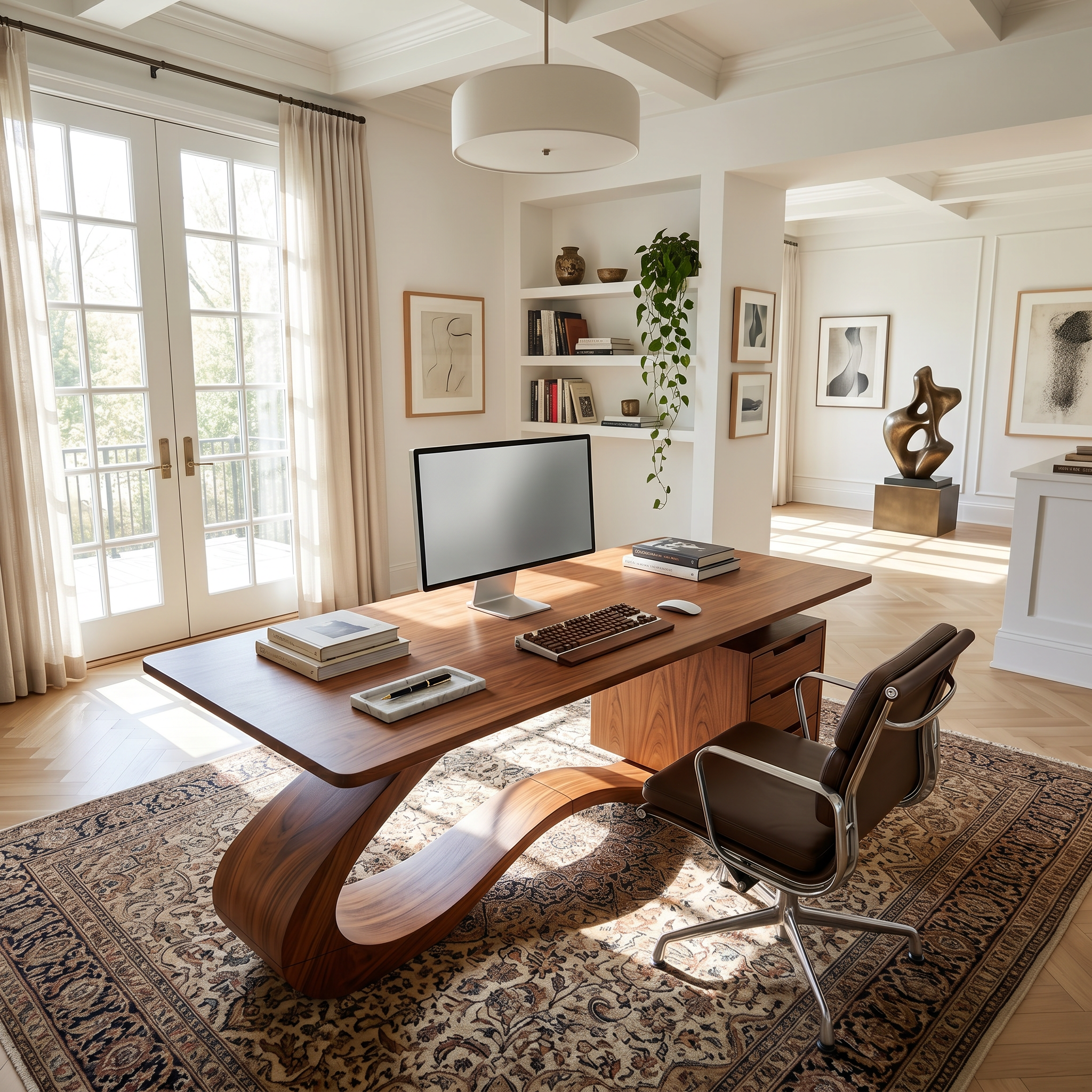 Modern Streamline Desk With Storage Cabinet For Workspace SILDTTNDE040