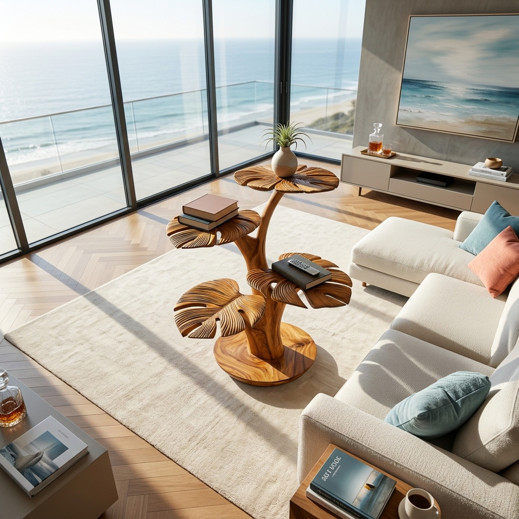 Organic Wooden Side Table With Multi-branched Tabletop For Home RTTHTTSTA061