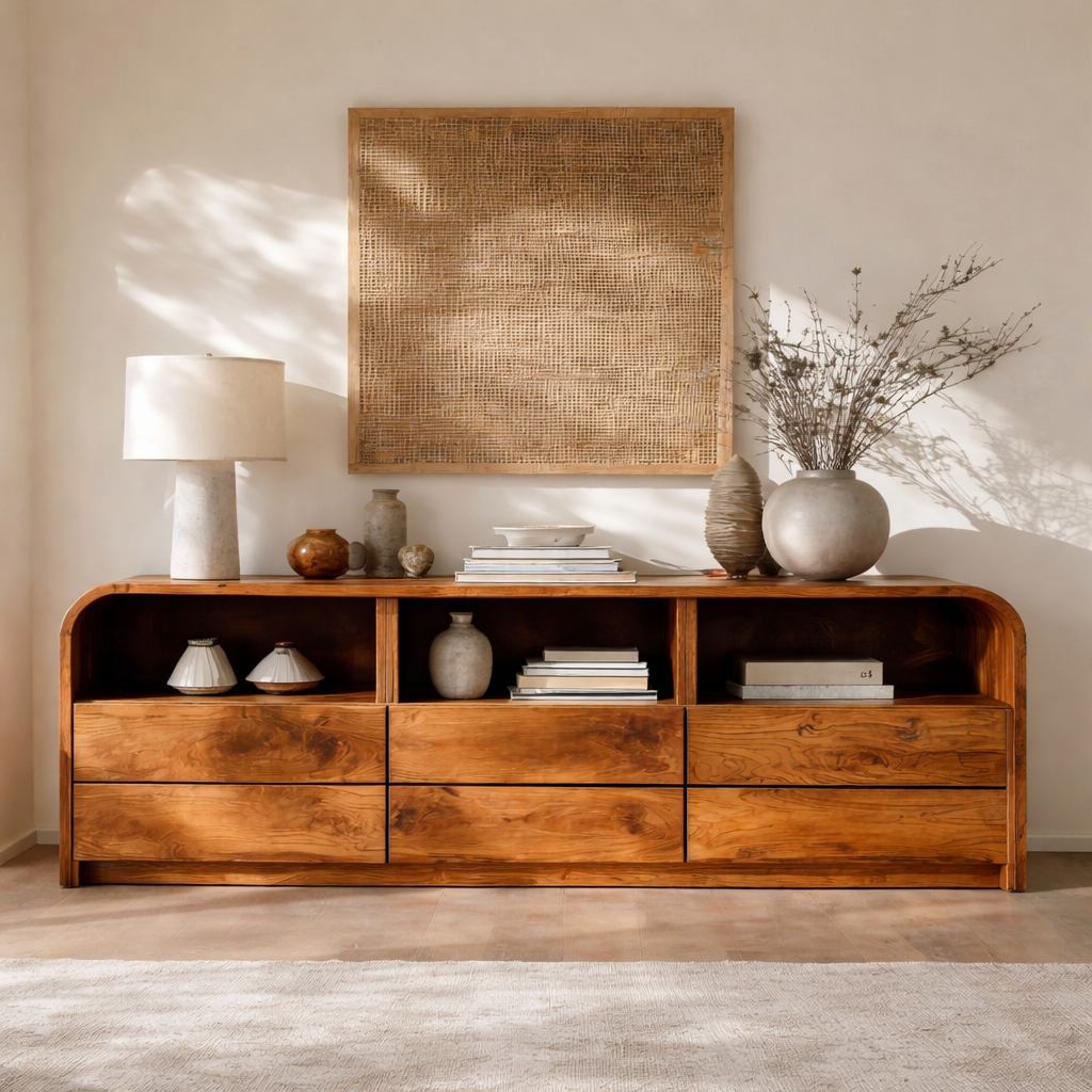 Modern Natural Wood Sideboard With Open Shelf For Home RTTHHNSD027