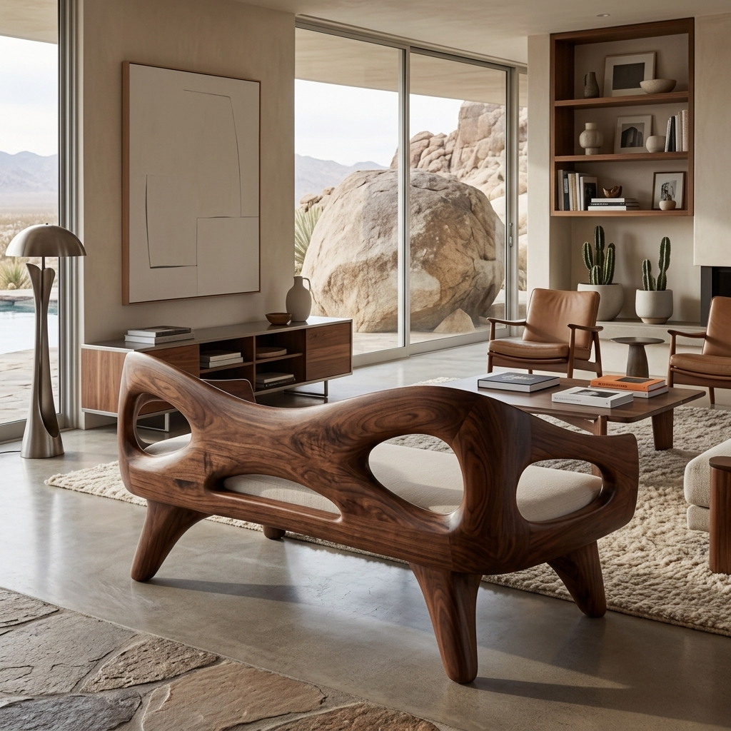 Organic Wooden Sofa With Unique Backrest For Lounge RTTHTTSF030
