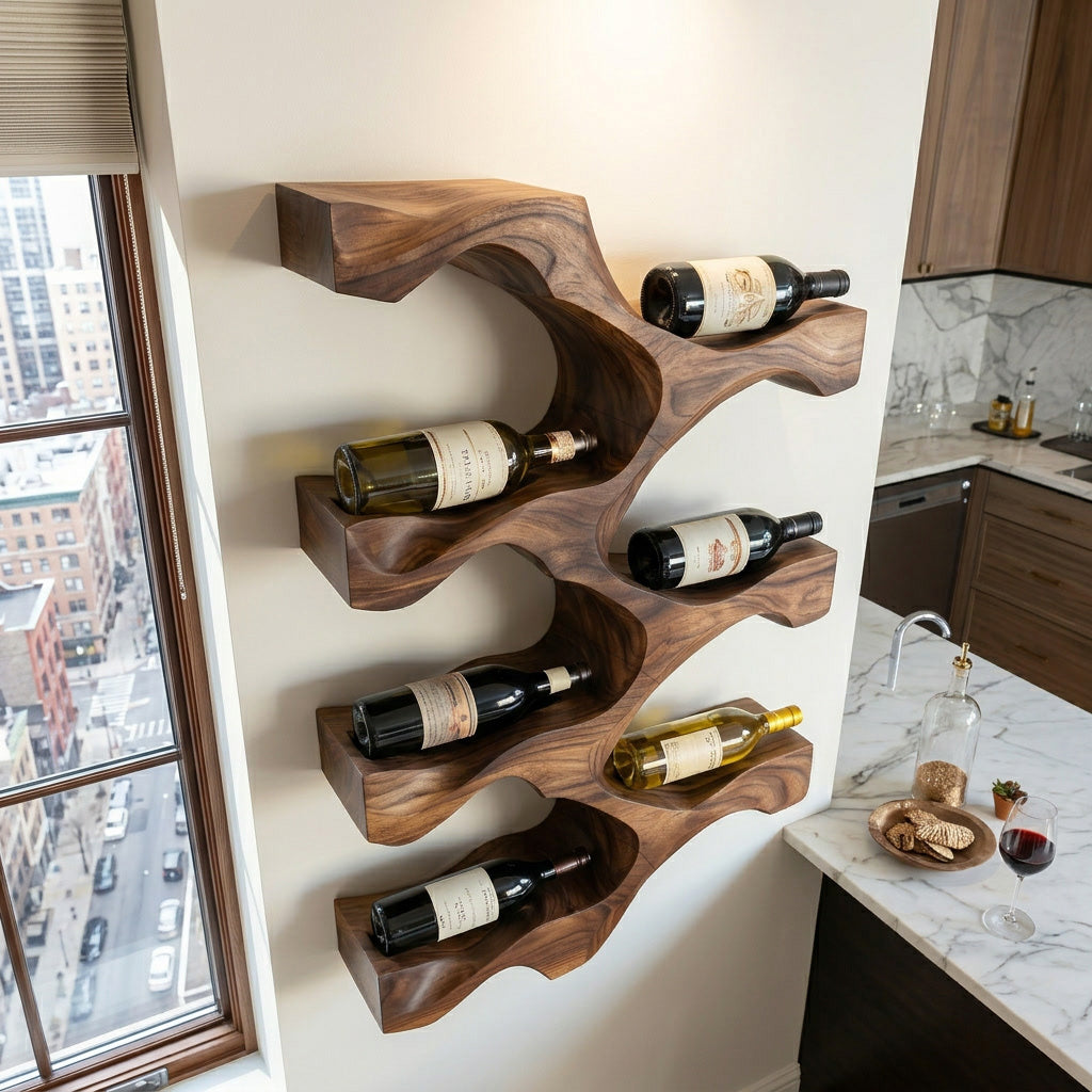 Artistic Natural Wood Wine Rack For Modern Kitchen Wall Decor RTTHHNWH010