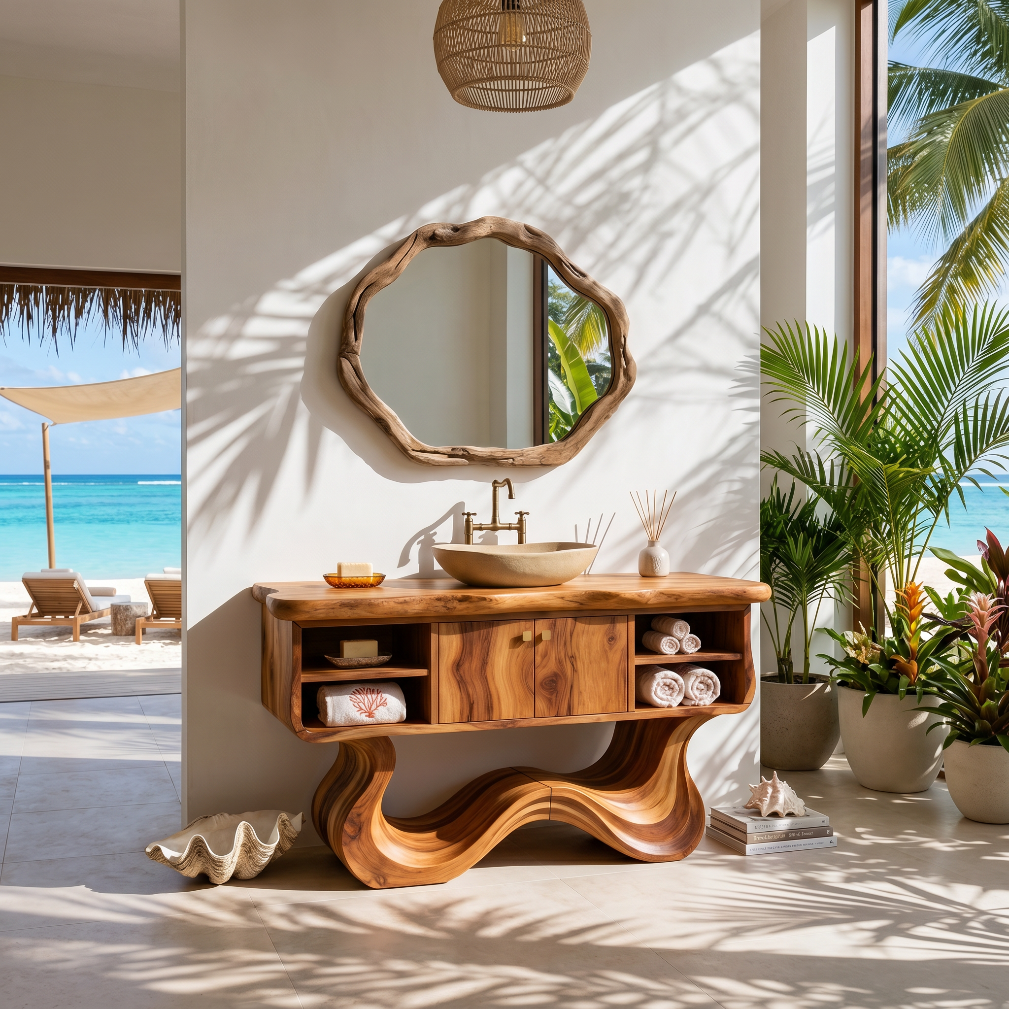 Modern Organic Vanity With Open Shelf For Spa Bathroom SILDTTNBRV055