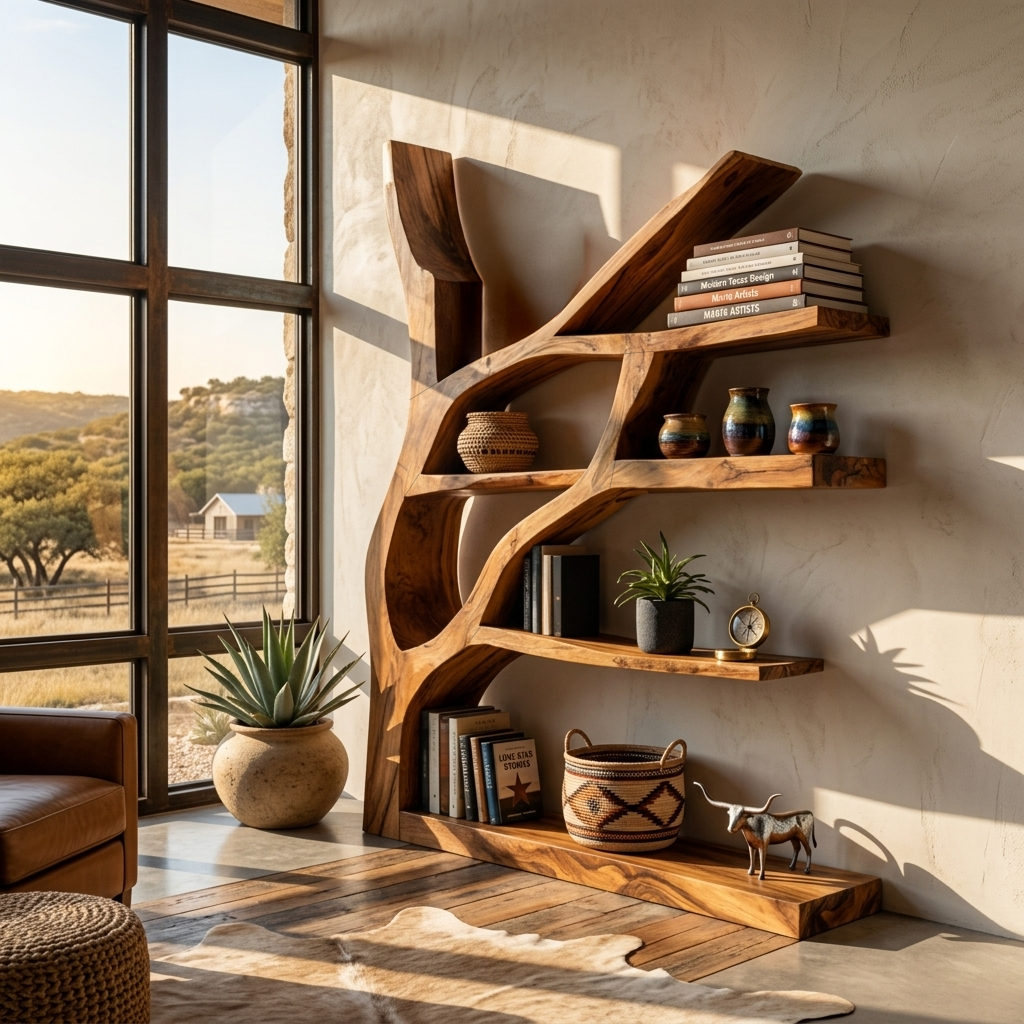 Contemporary Wooden Bookshelf Sculptural Shape For Living Room RTTHTTBS114