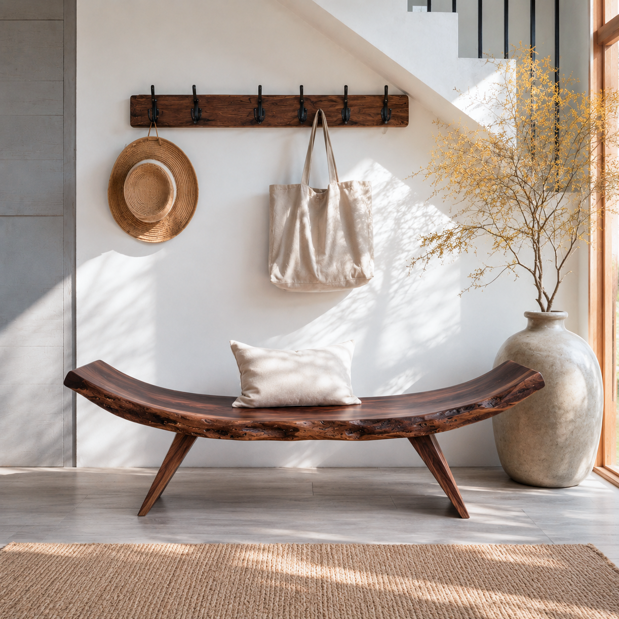 Rustic Live Edge Bench With Organic Curves For Entryway SITHTTCHR037