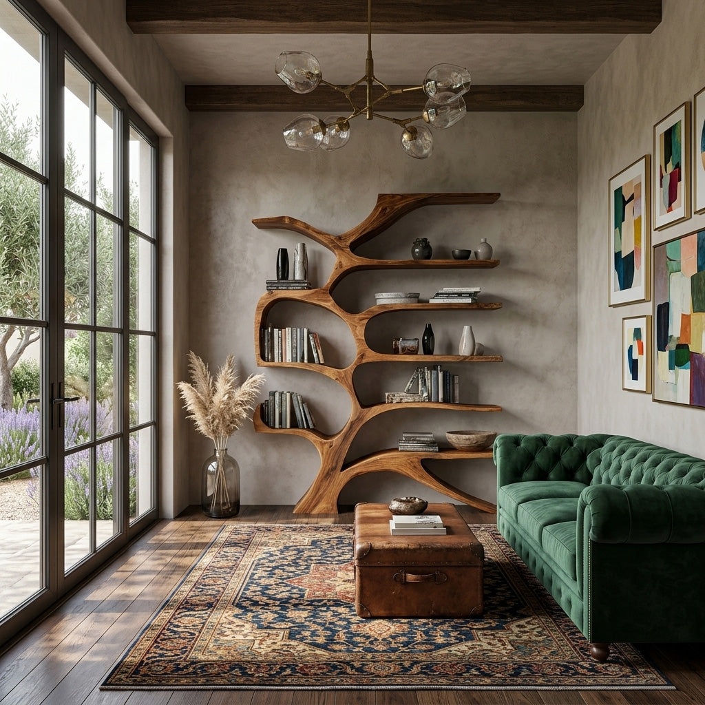 Contemporary Sculpted Wooden Bookshelf For Living Room Decor RTTHHNBS153