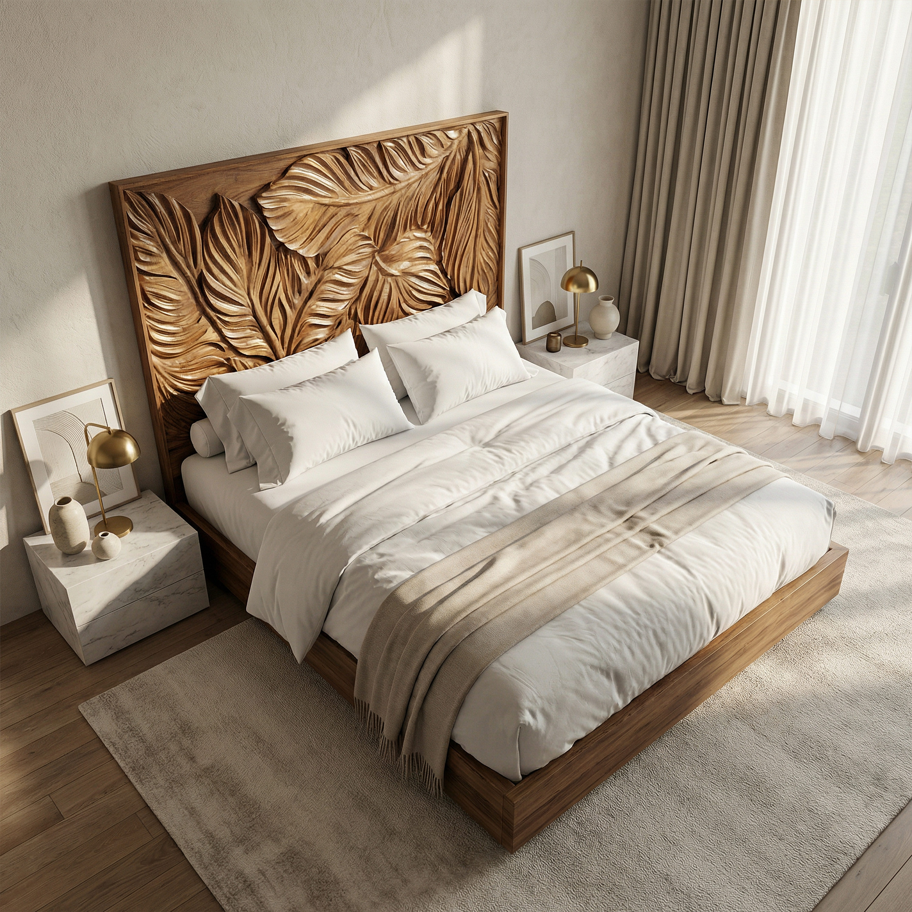 Coastal Botanical Wood Headboard For Organic Bedroom Decor SILDTTRHB007