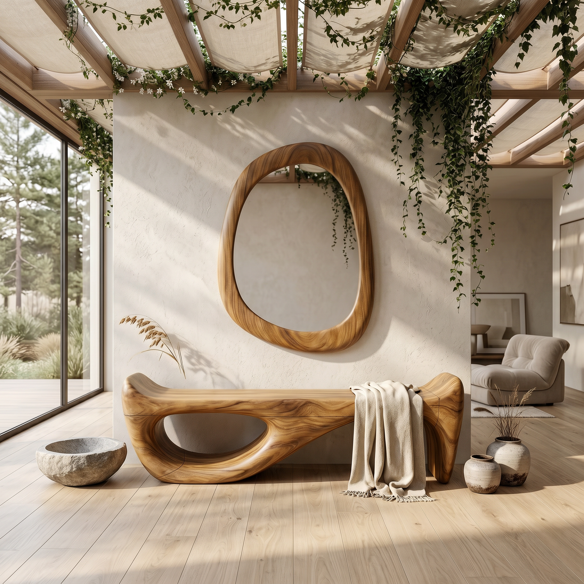 Designer Entryway Bench Organic Modern Home SILDTTRBEN064