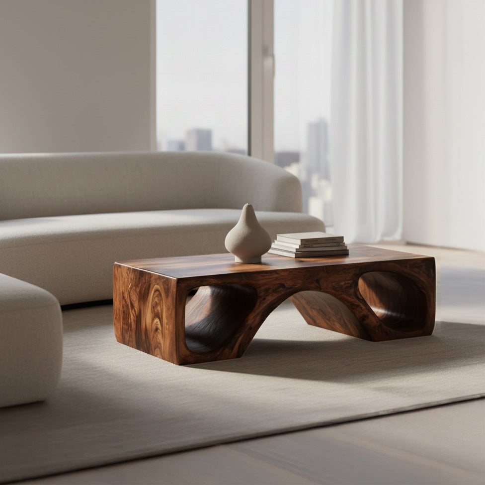 Contemporary Natural Wood Coffee Table With Unique Form For Home RTTHHNCF075