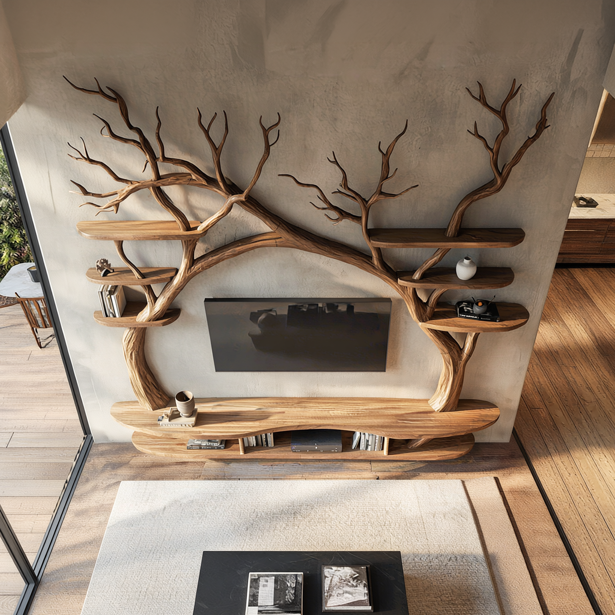 Modern Sculptural Tree TV Wall Unit For Living Room And Interior Decor SINLSATB701