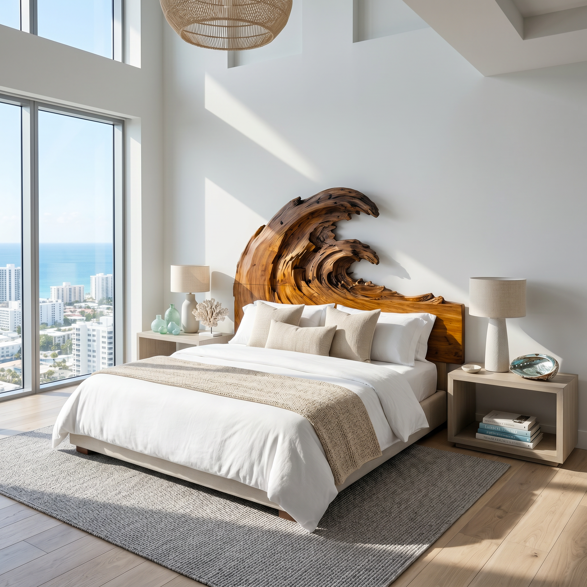 Organic Flowing Grain Headboard Wooden Bed Headboard For Bedroom SINLSAHB058