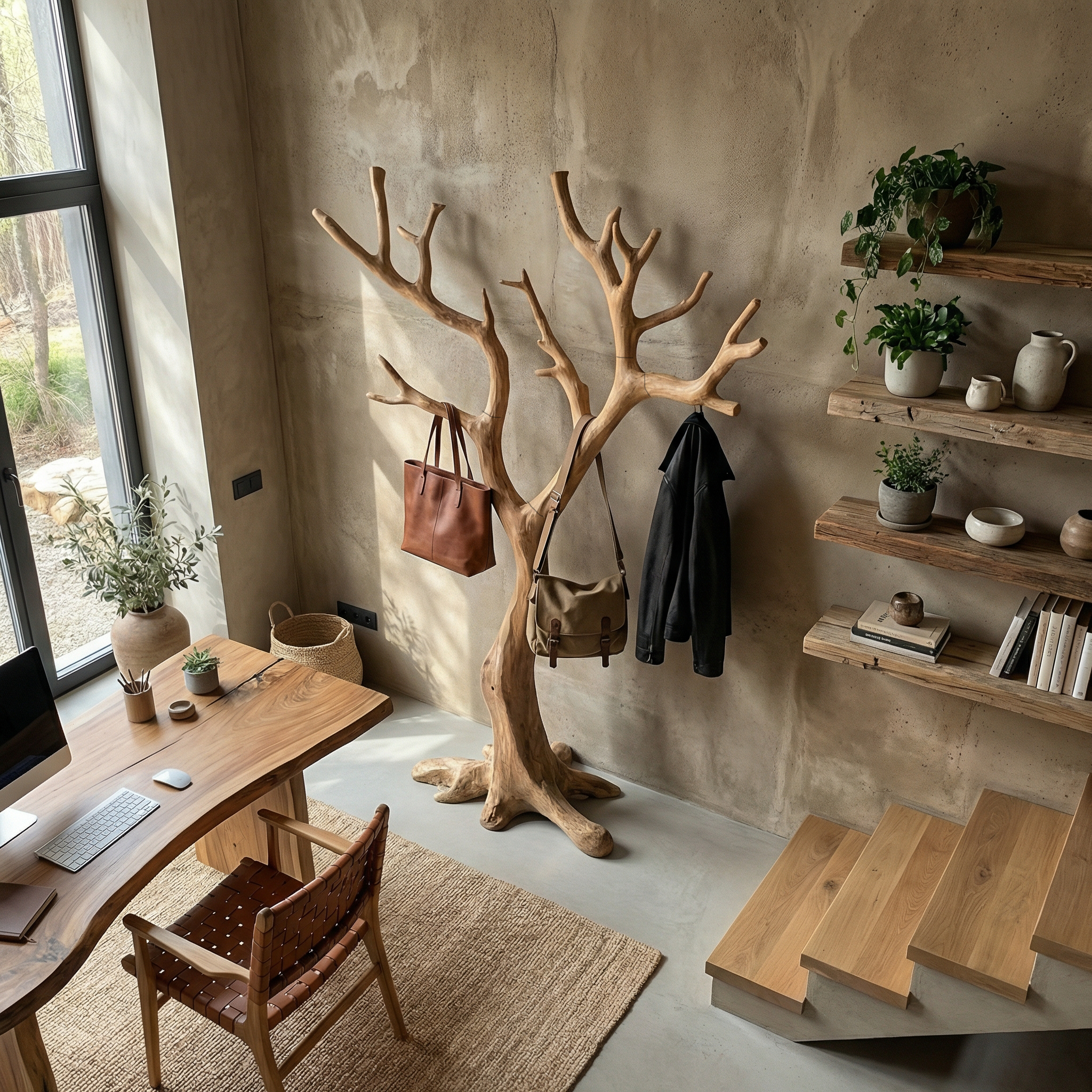Rustic Sculptural Coat Rack For Entryway And Modern Rustic Interior SINLSATCR102