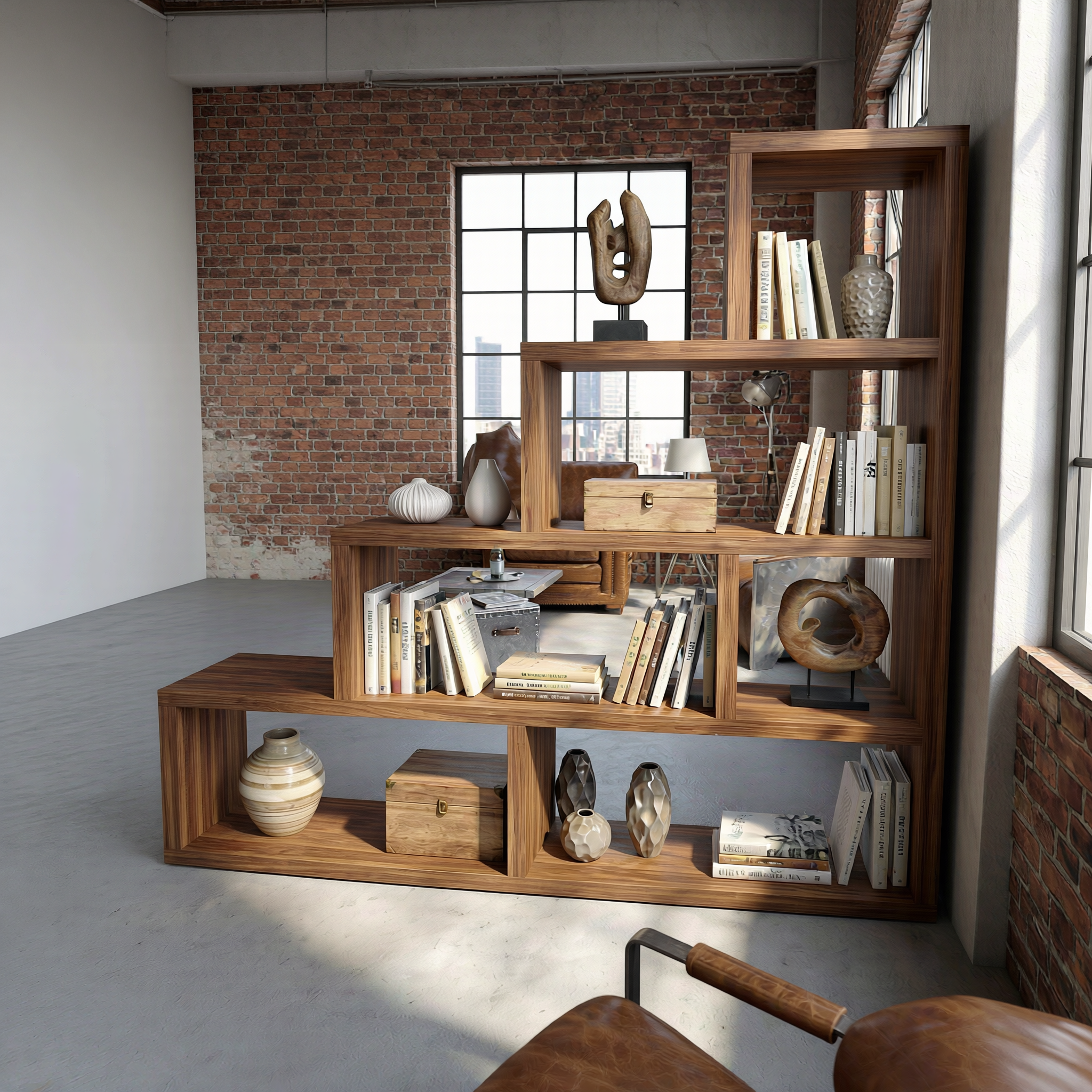 Mid Century Display Room Divider Bookshelf For Living Room And Apartment SINLSASC489