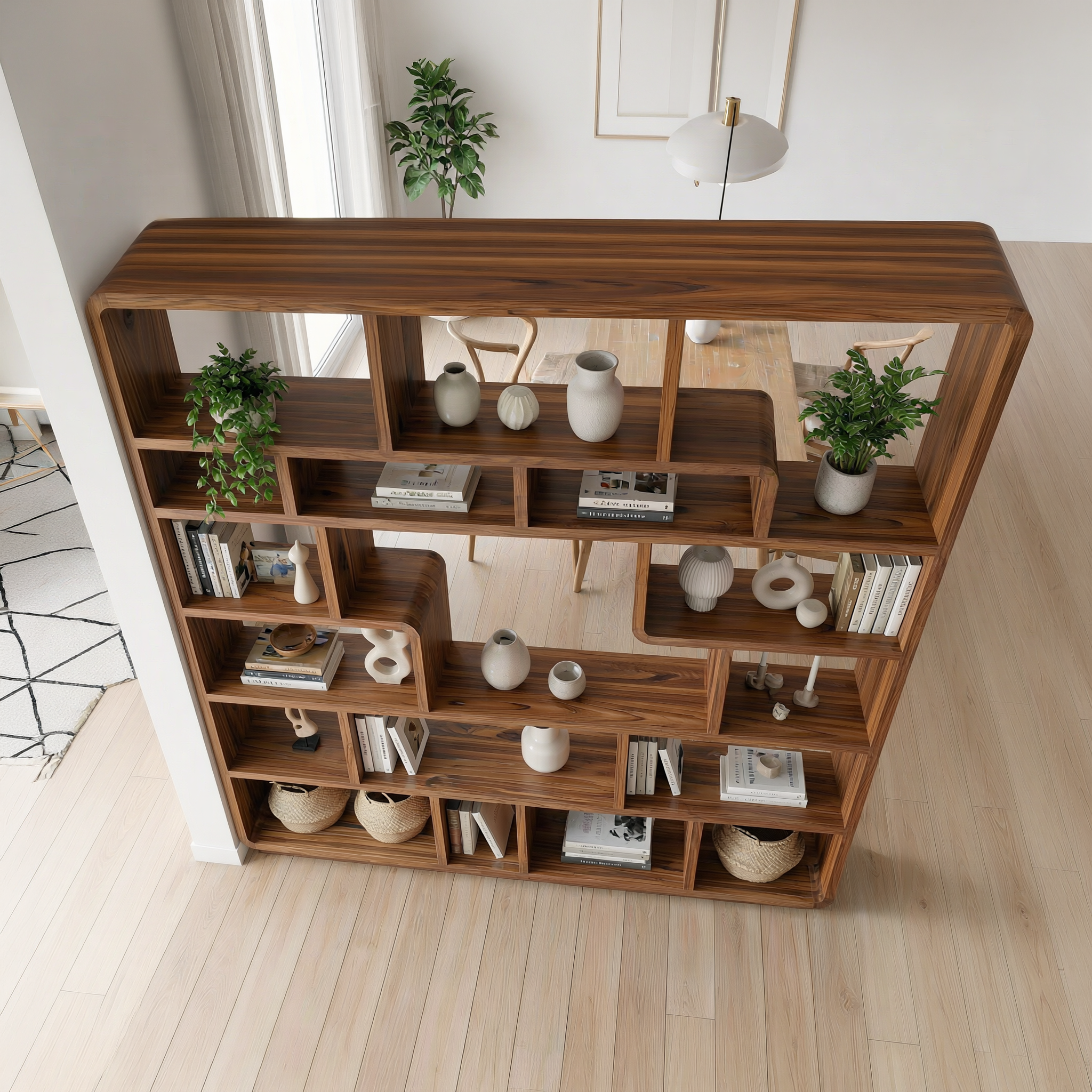 Mid Century Statement Room Divider Bookshelf For Living Room And Office SINLSASC491