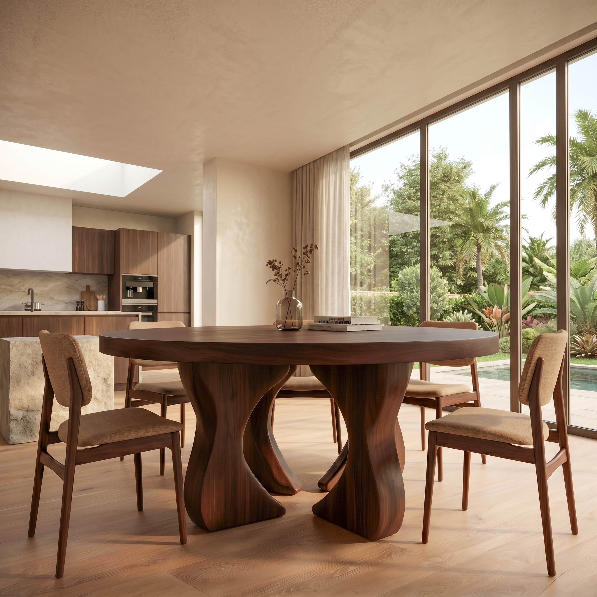 Modern Organic Round Dining Table For Dining Room And Kitchen SINLSADT172