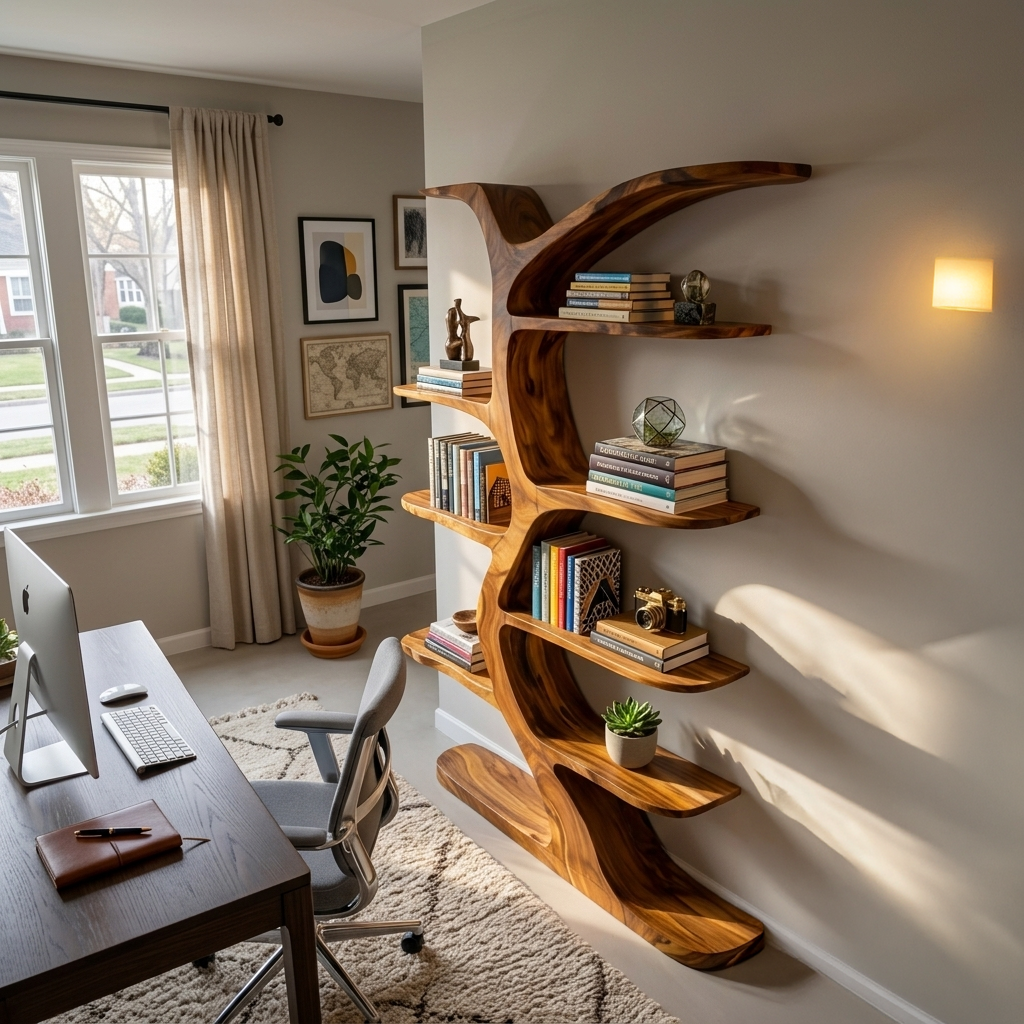Modern Bookshelf Tree Inspired Curved Design For Living Room RTTHTTBS062