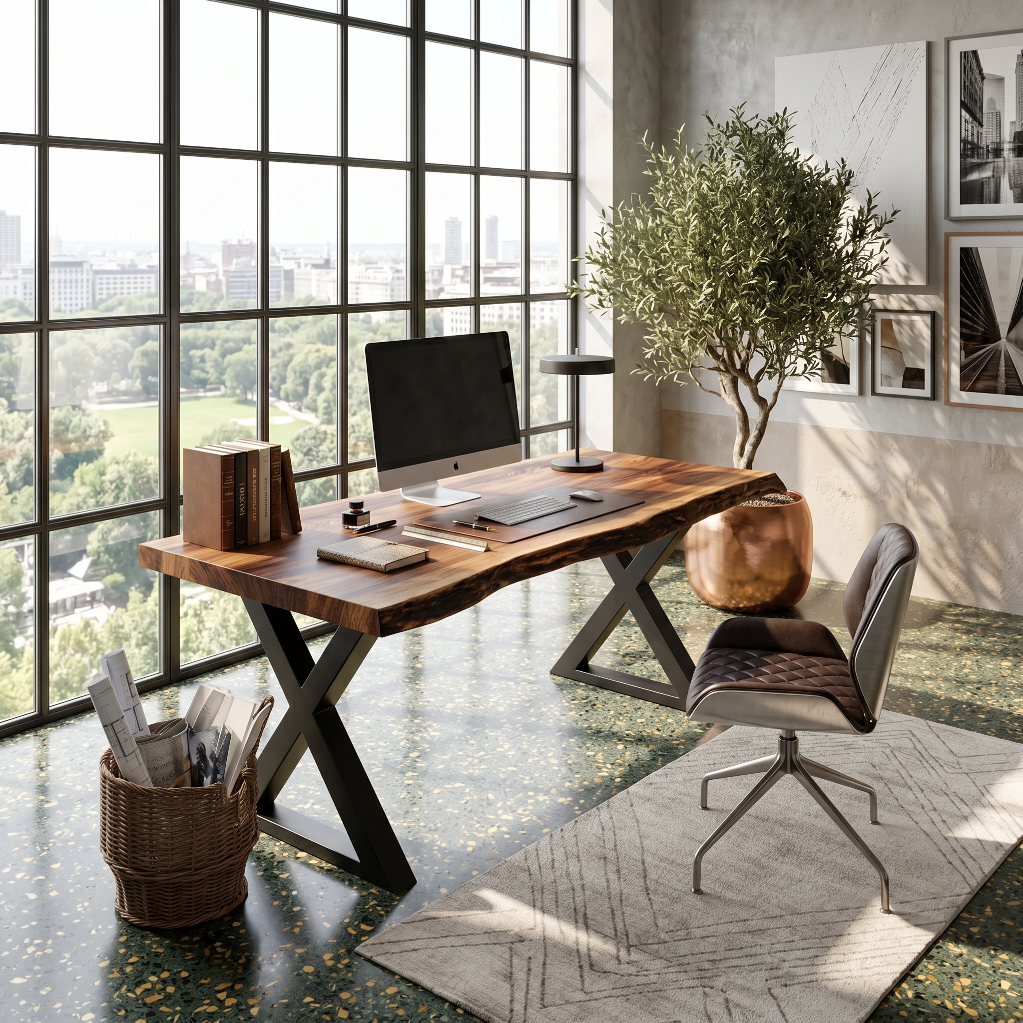 Tropical Computer Desk With Live Edge Top For Home Office SILDTTRDE014