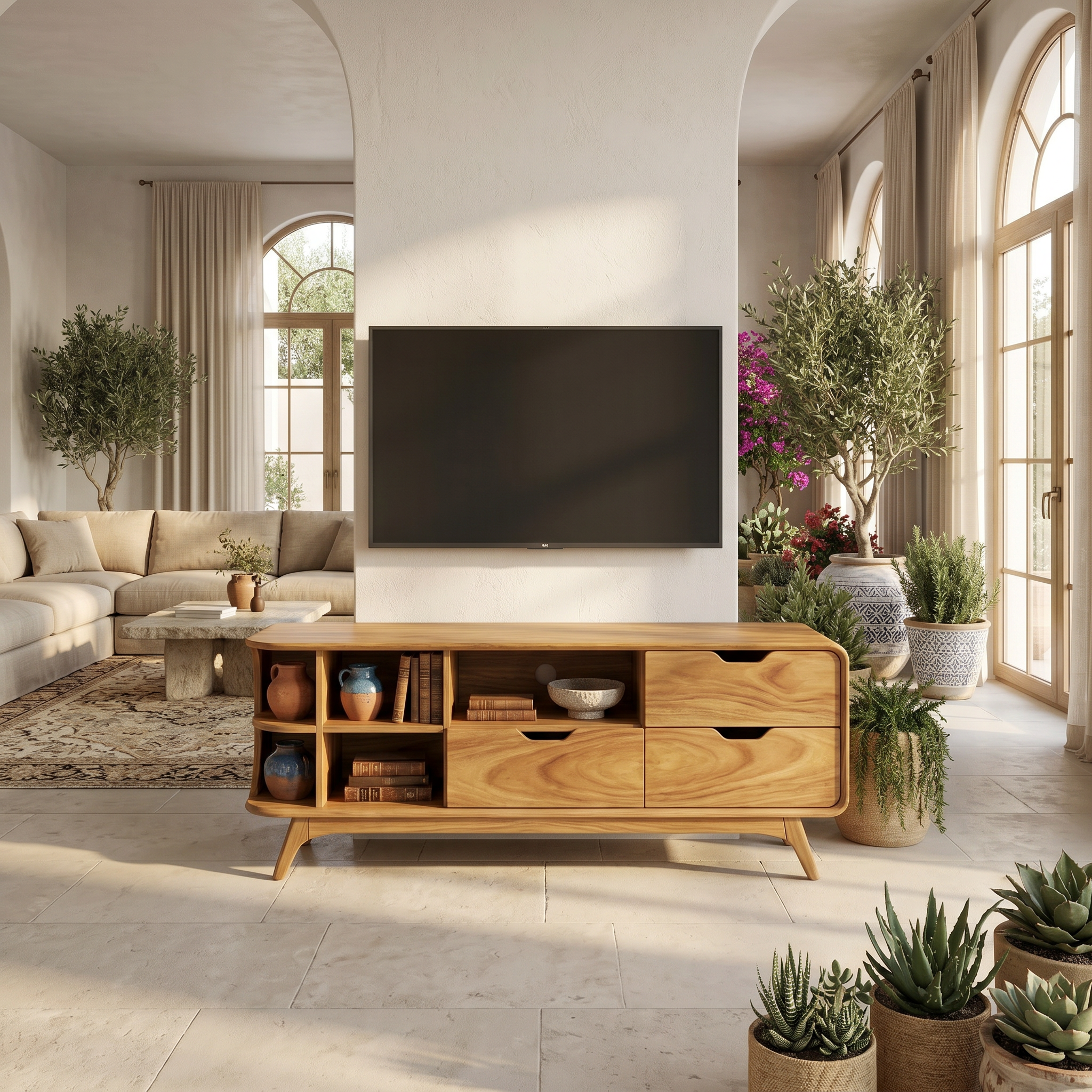Mountain Carved Media Console For Rustic Living Room SILDTTRTVC078