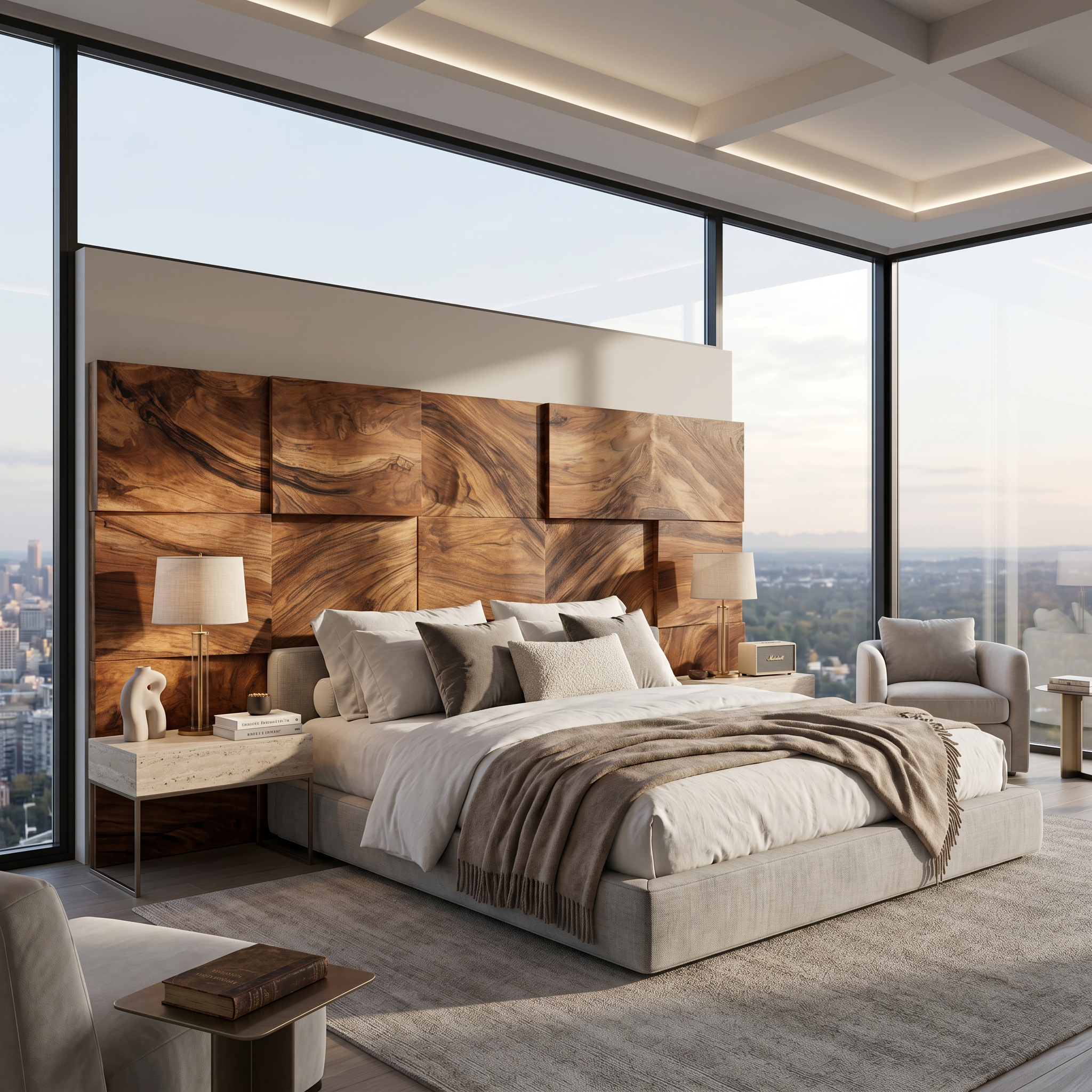 Modern Mosaic Wood Headboard For Neutral Bedroom SILDTTRHB021