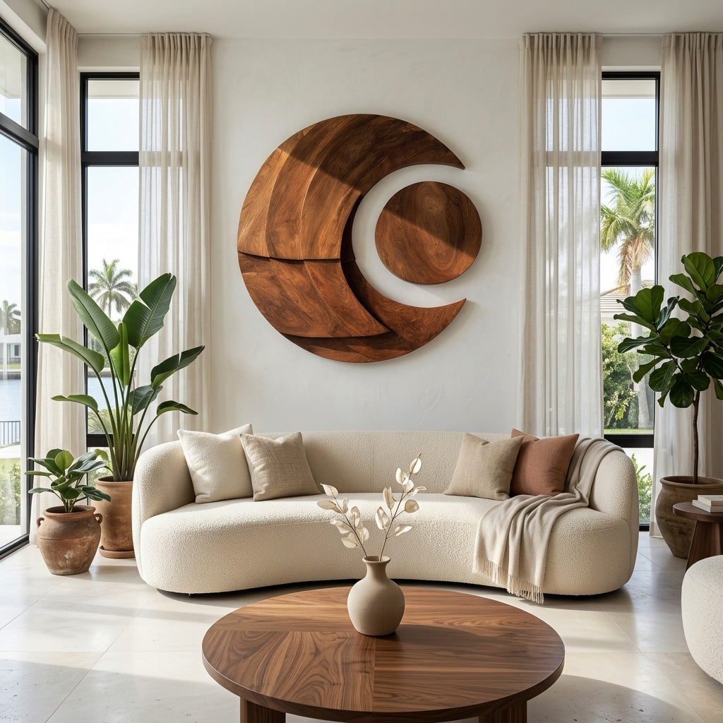 Modern Multi-layered Crescent Moon Wood Wall Art For Interior RTTHHNWA206