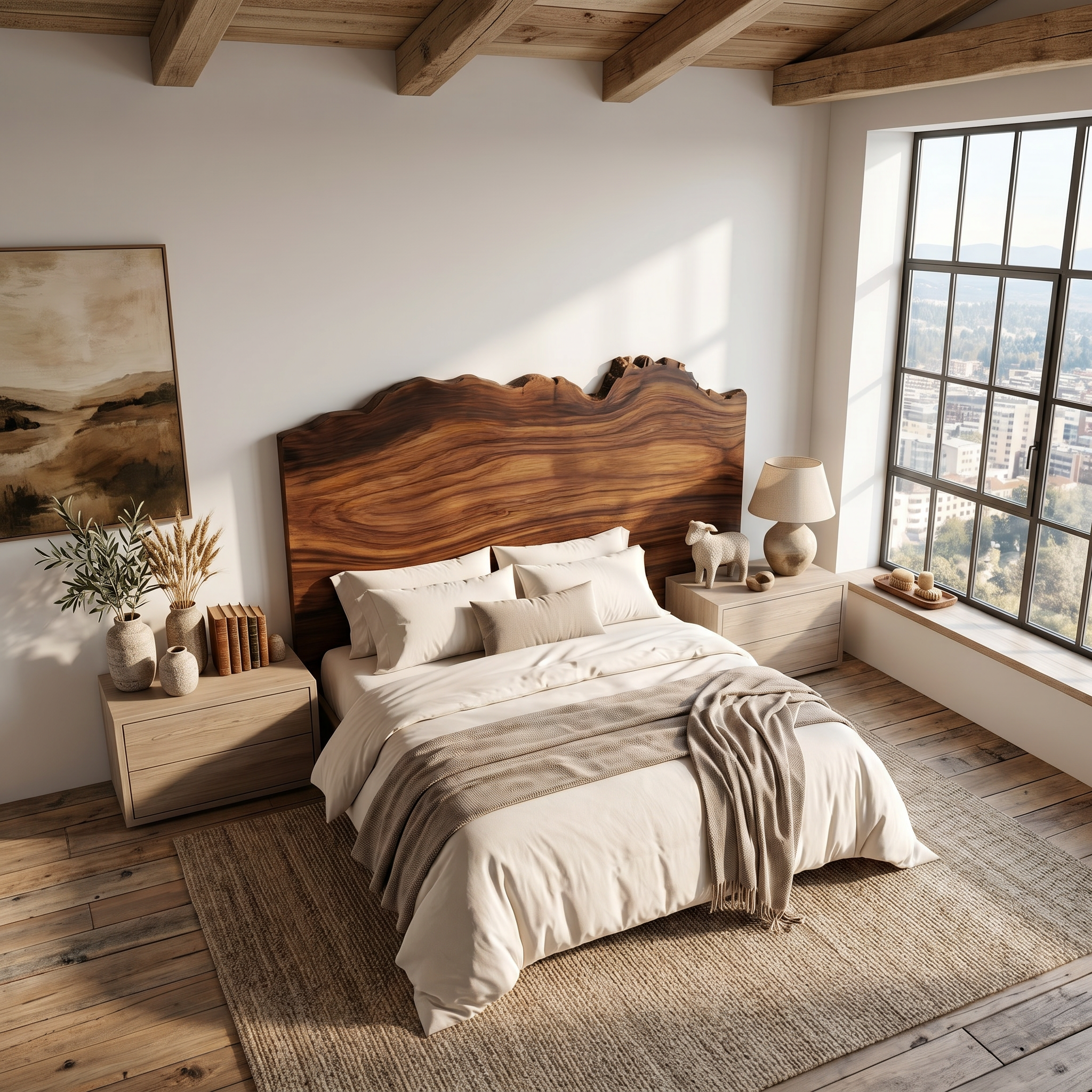 Organic Natural Edge Headboard Wooden Bed Headboard For Bedroom SINLSAHB062
