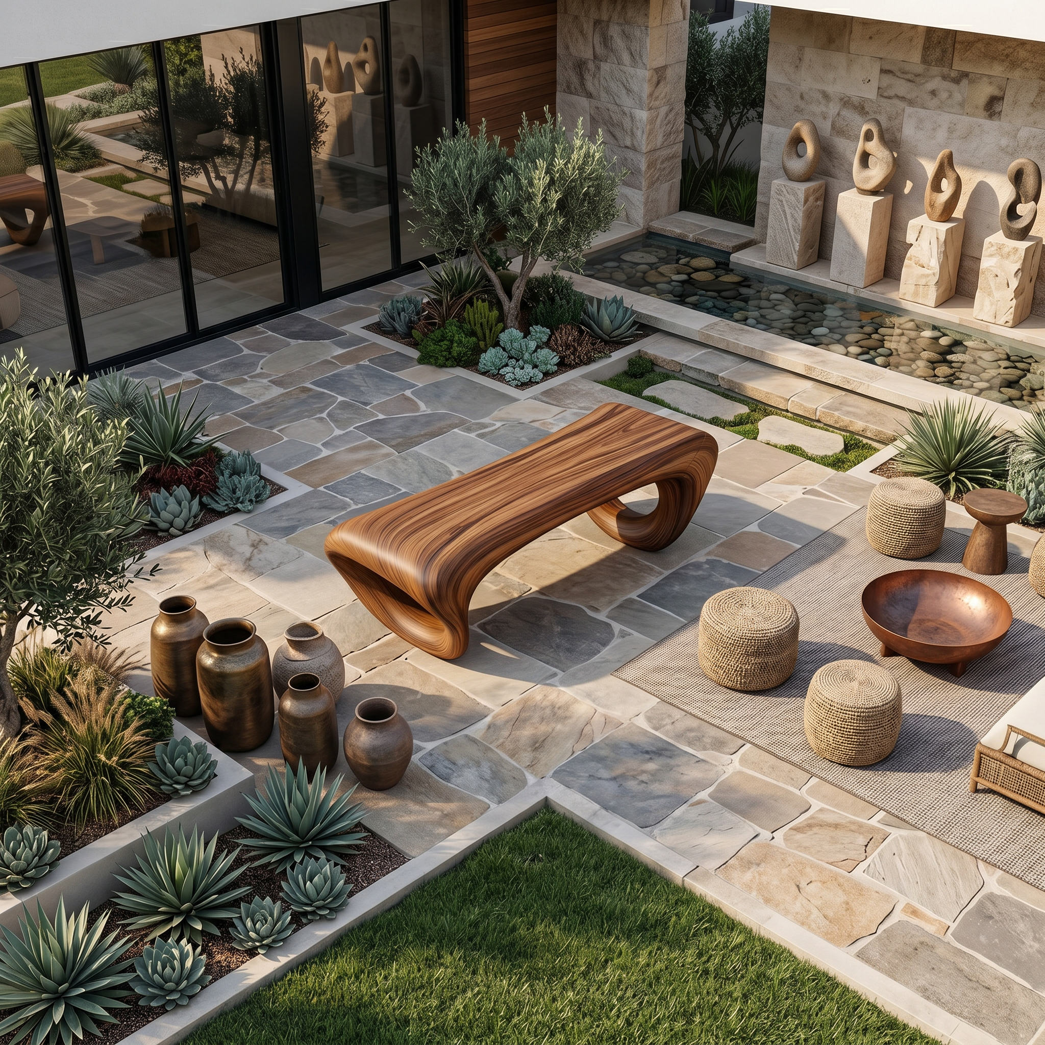 Modern Sculptural Outdoor Bench For Patio Or Garden Decor SITHTTGDB007