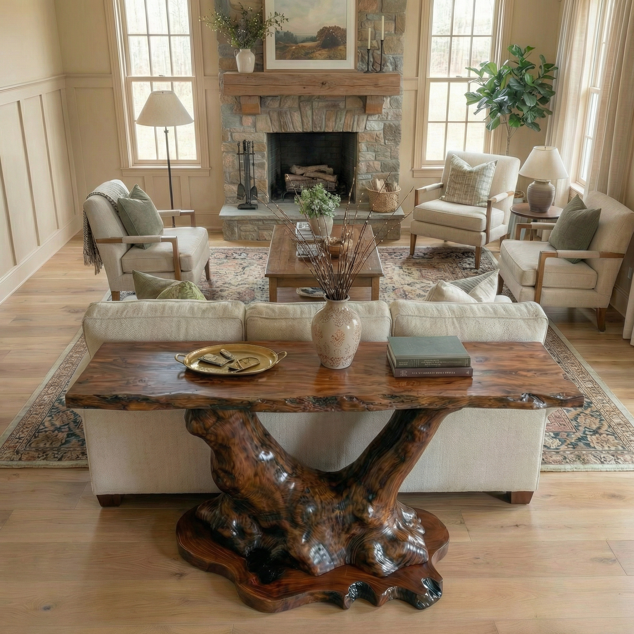 Organic Tree Root Style Console Table Solid Wood Living Room SINLSACS519