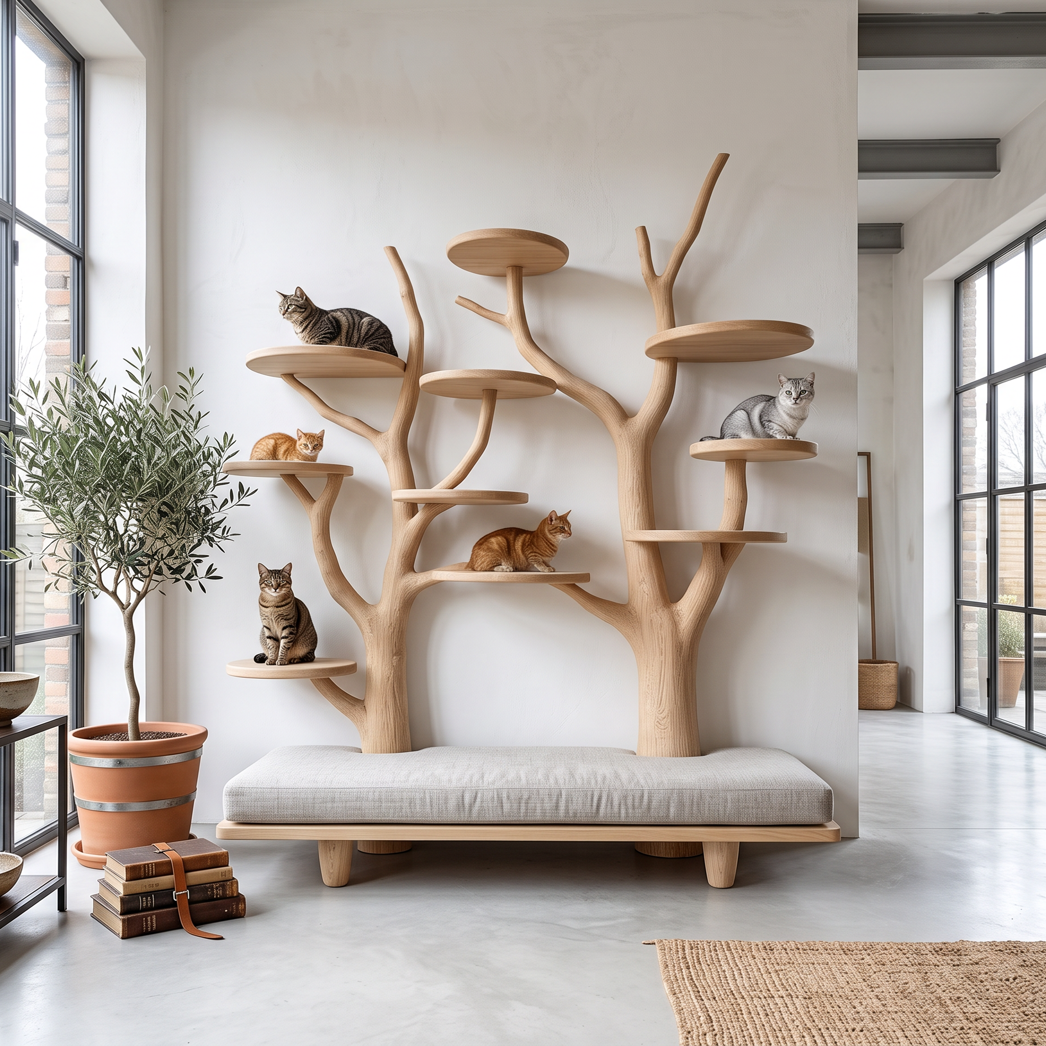 Rustic Cat Tree Organizer Wall Shelf Bedroom Seating Bench SINLSATT055