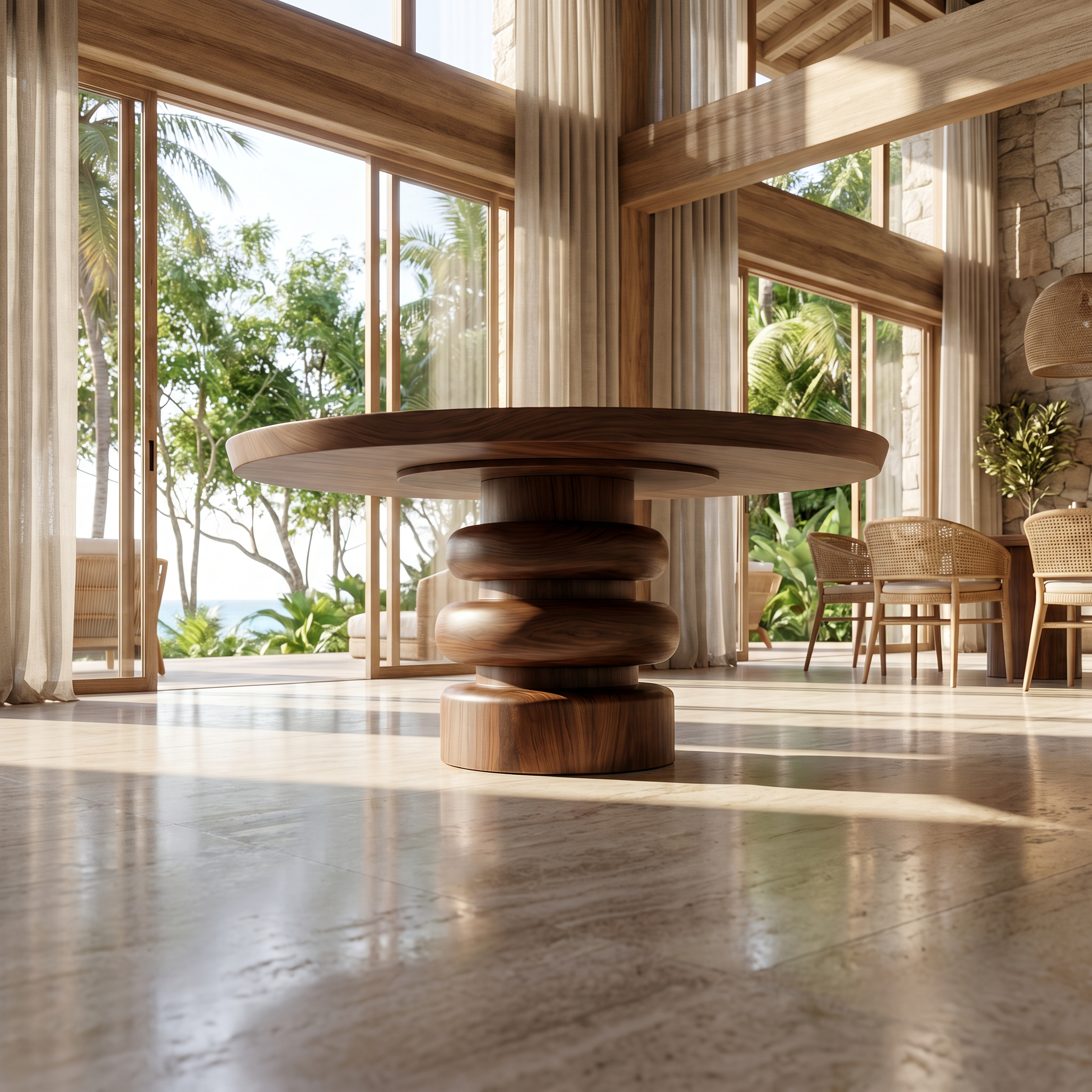 Rustic Sculptural Round Dining Table For Dining Room SINLSADT173