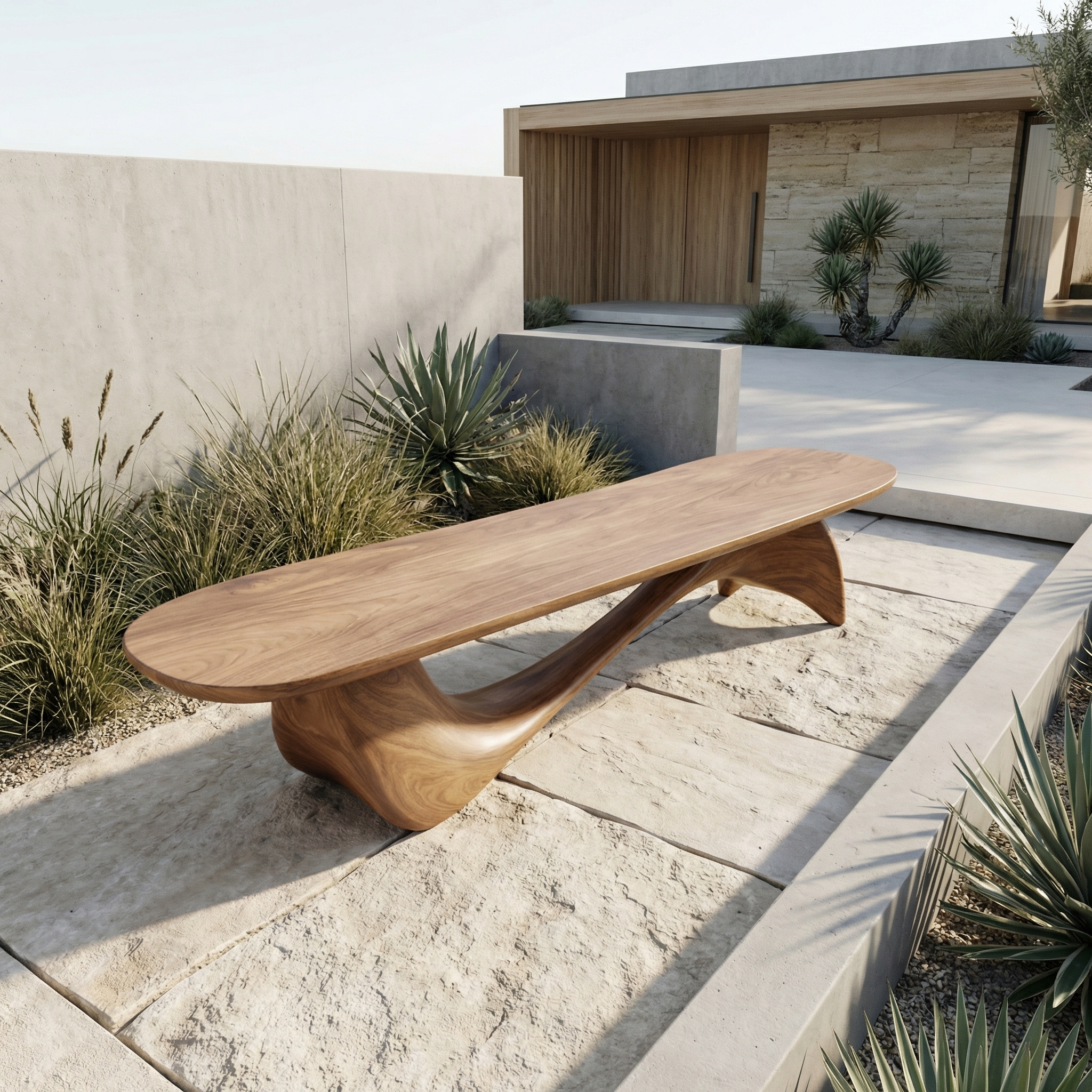 Organic Wave Bench Solid Wood Elegant Flowing Curve Design Garden And Outdoor Space SINLHARS097