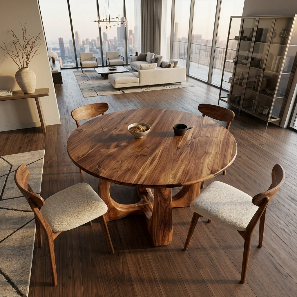 Wooden Round Dining Table With Artistic Base For Dining Room RTTHHNDN047