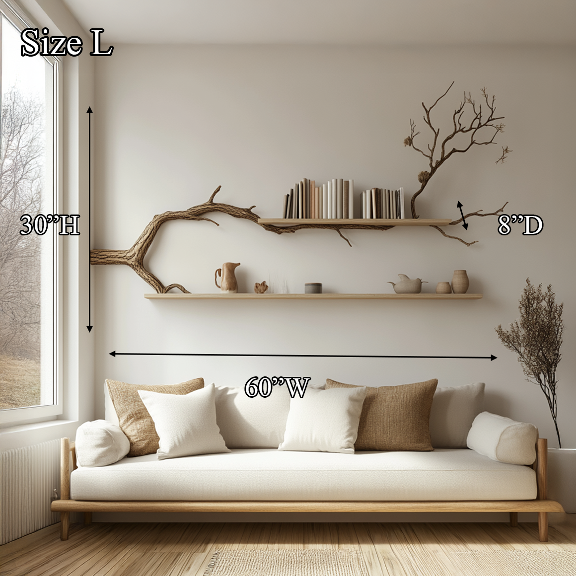 Rustic Tree Branch Display Shelf Contemporary Living Room SINLSATBS040