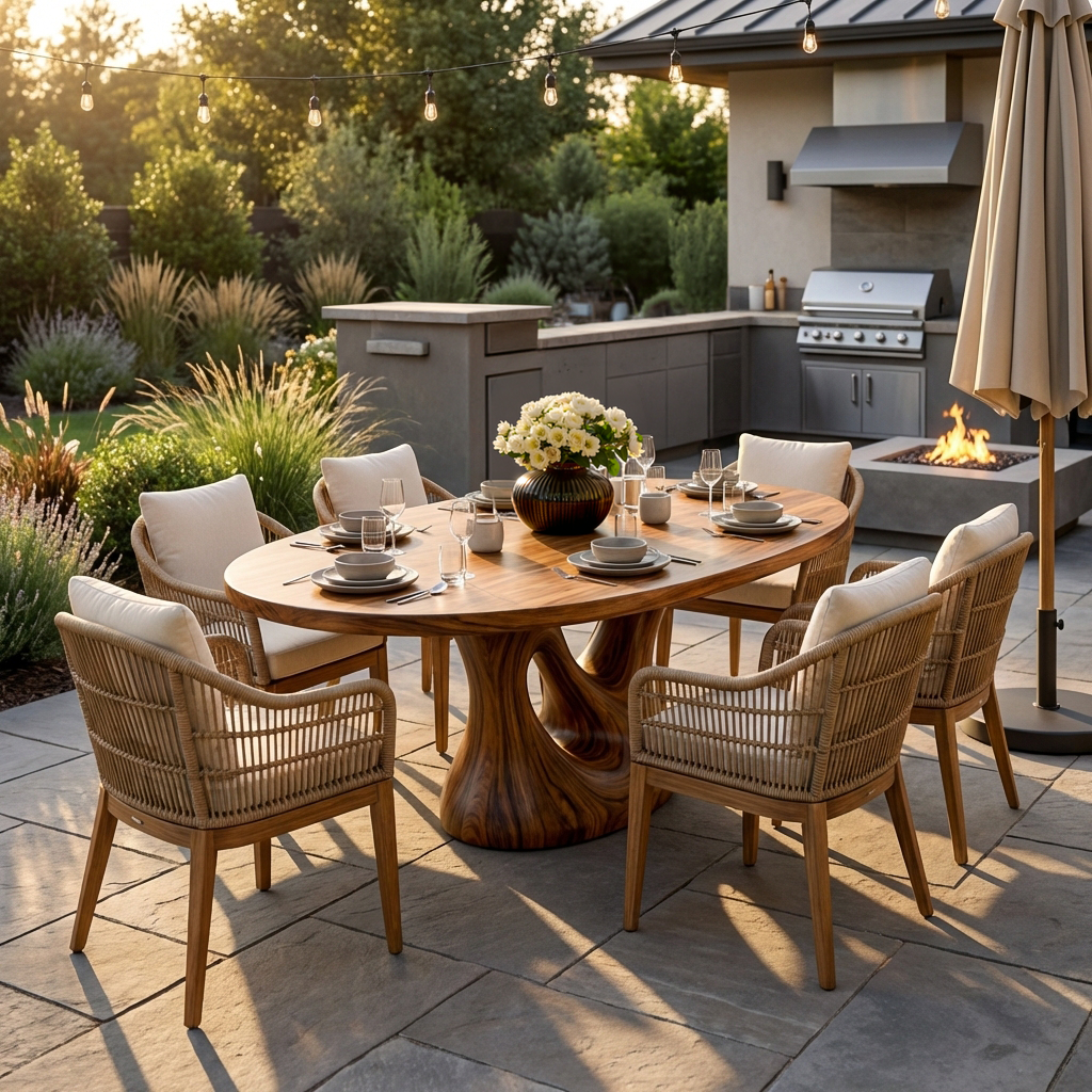 Farmhouse Wooden Dining Table With Sculptural Base For Dining Room RTTHTTDN035