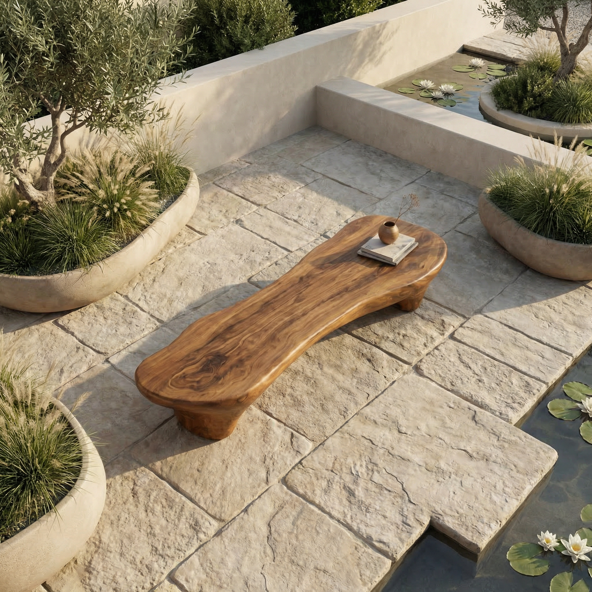 Minimal Organic Bench Solid Wood Smooth Rounded Form Entryway SINLHARS092