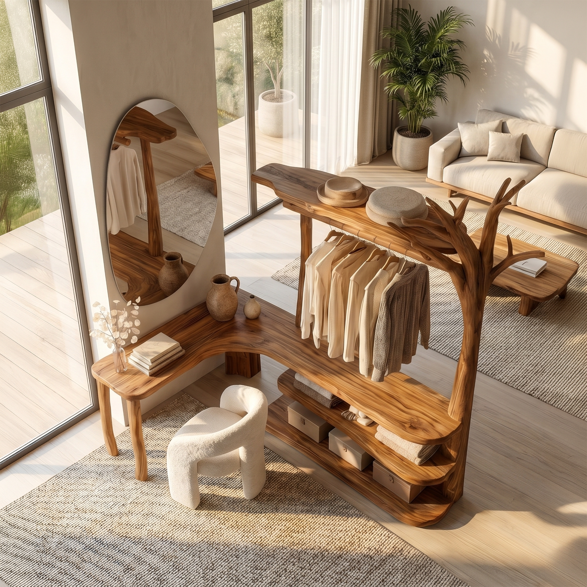 Natural Tree Coat Rack Corner Makeup Vanity Bedroom And Dressing Room SINLSATCR112