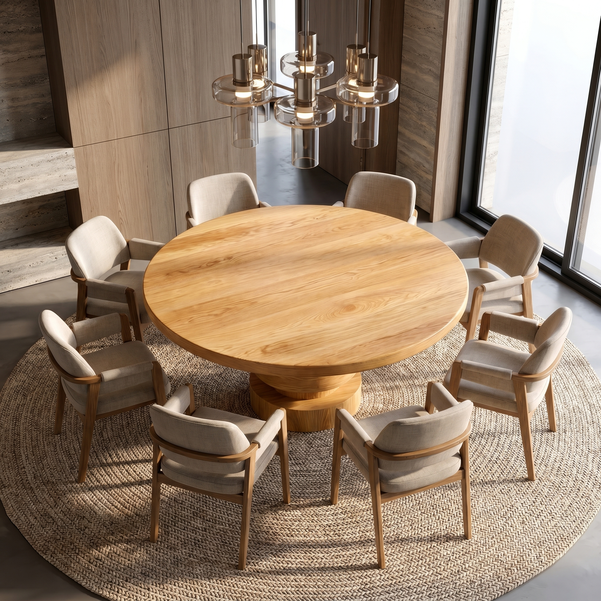 Minimalist Round Dining Table With Sculptural Base For Dining Room And Kitchen SINLSADT174