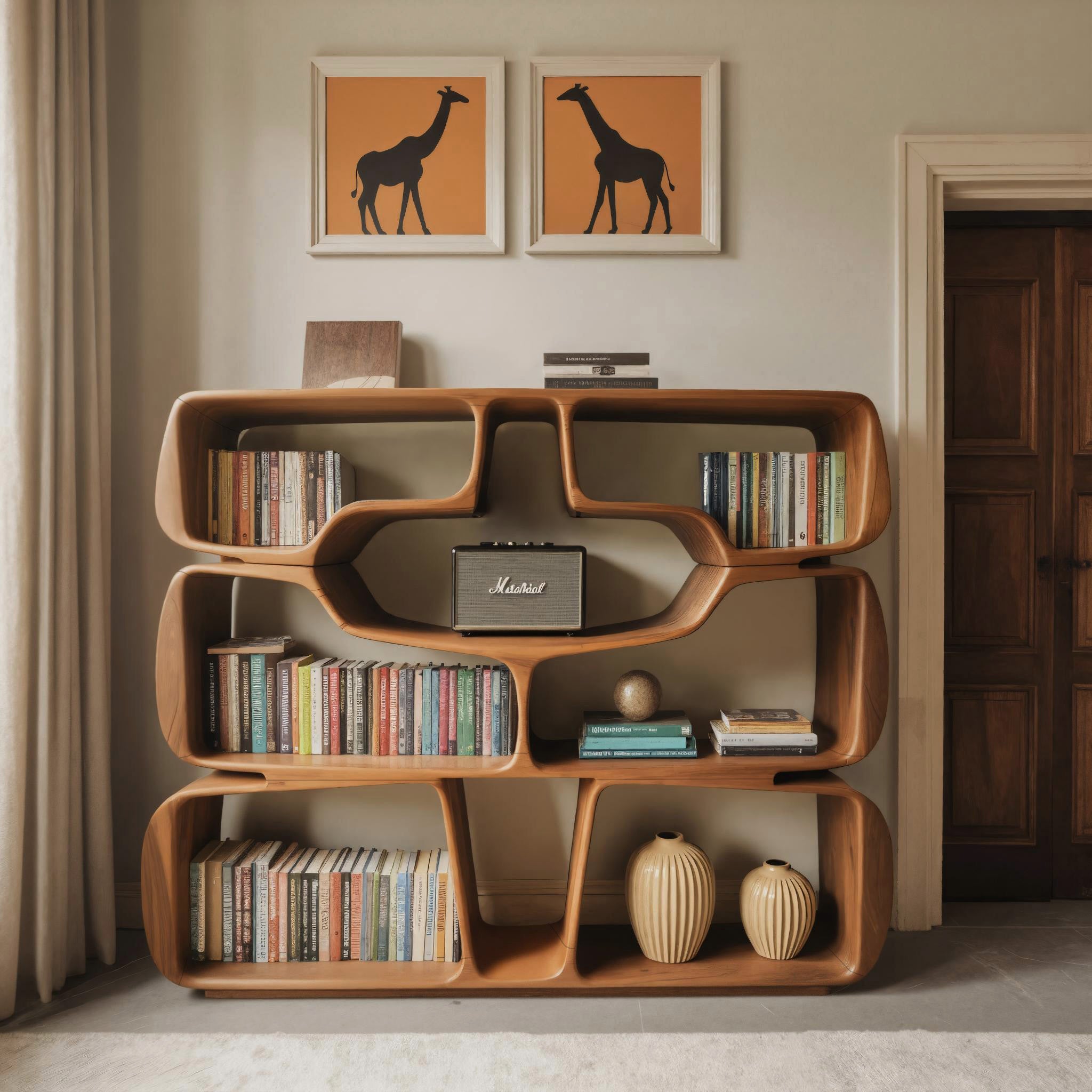 Modern Sculptural Bookshelf With Organic Curves For Living Room SITHHNBS042