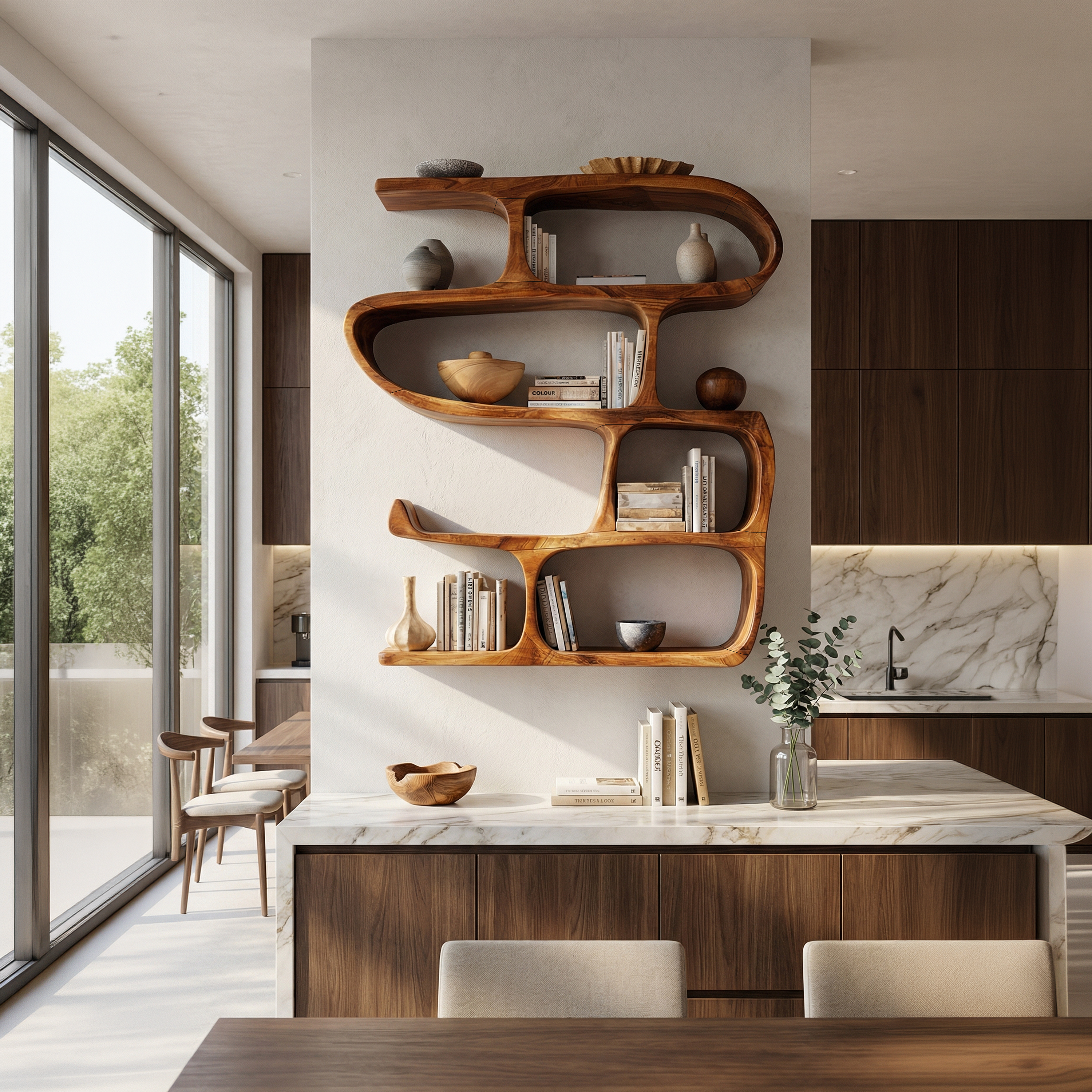 Modern Curved Bookshelf Entryway Storage Display SILDTTRBS009