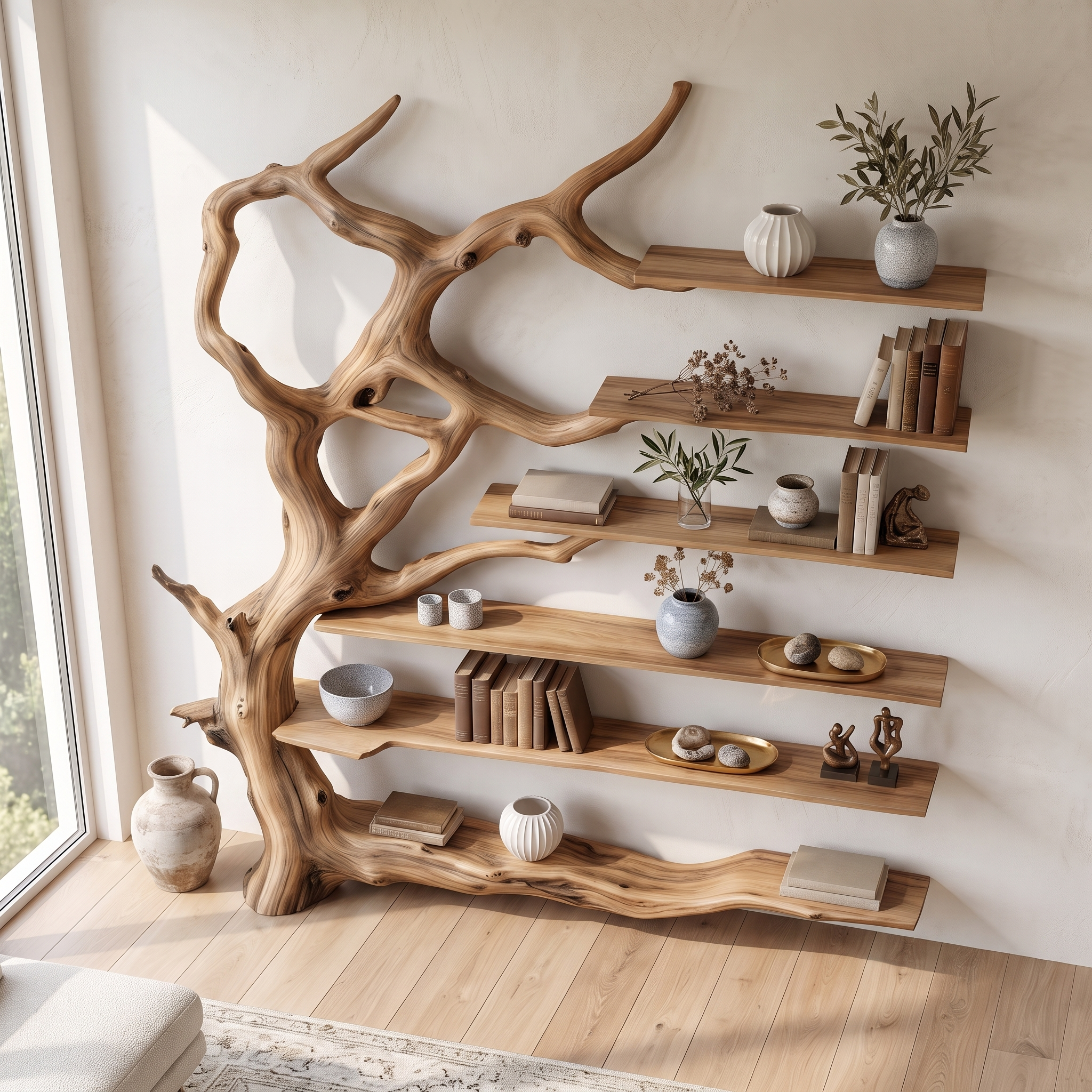 Wall Mounted Rustic Tree Bookcase Floating Shelf For Living Room Decor & Gift SINLSATB177