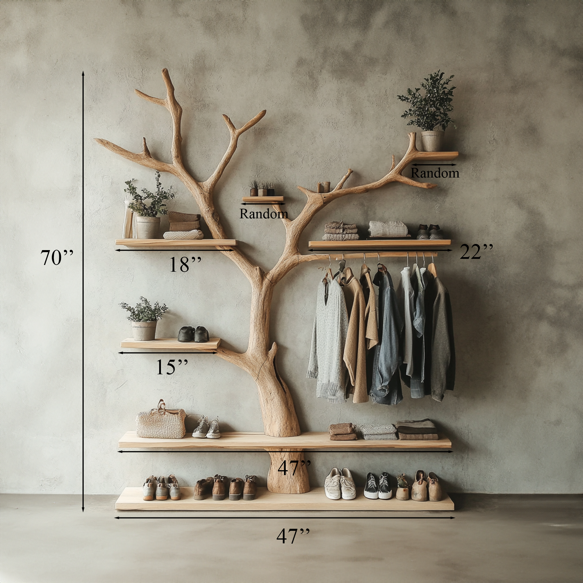 Tree Branch Coat Rack With Shelf Wall Mount Coat Rack SINLTB091